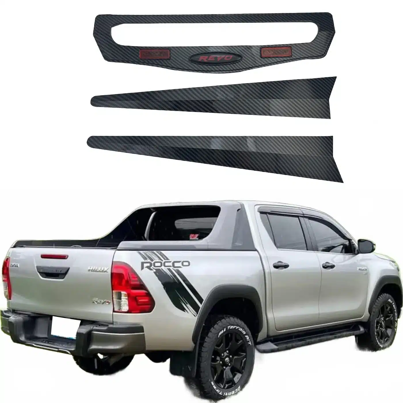 Carbon Fiber Style Rear Door Handles Bowl Cover and Tailgate Streamer Trim for Toyota Hilux Revo 2015-2024