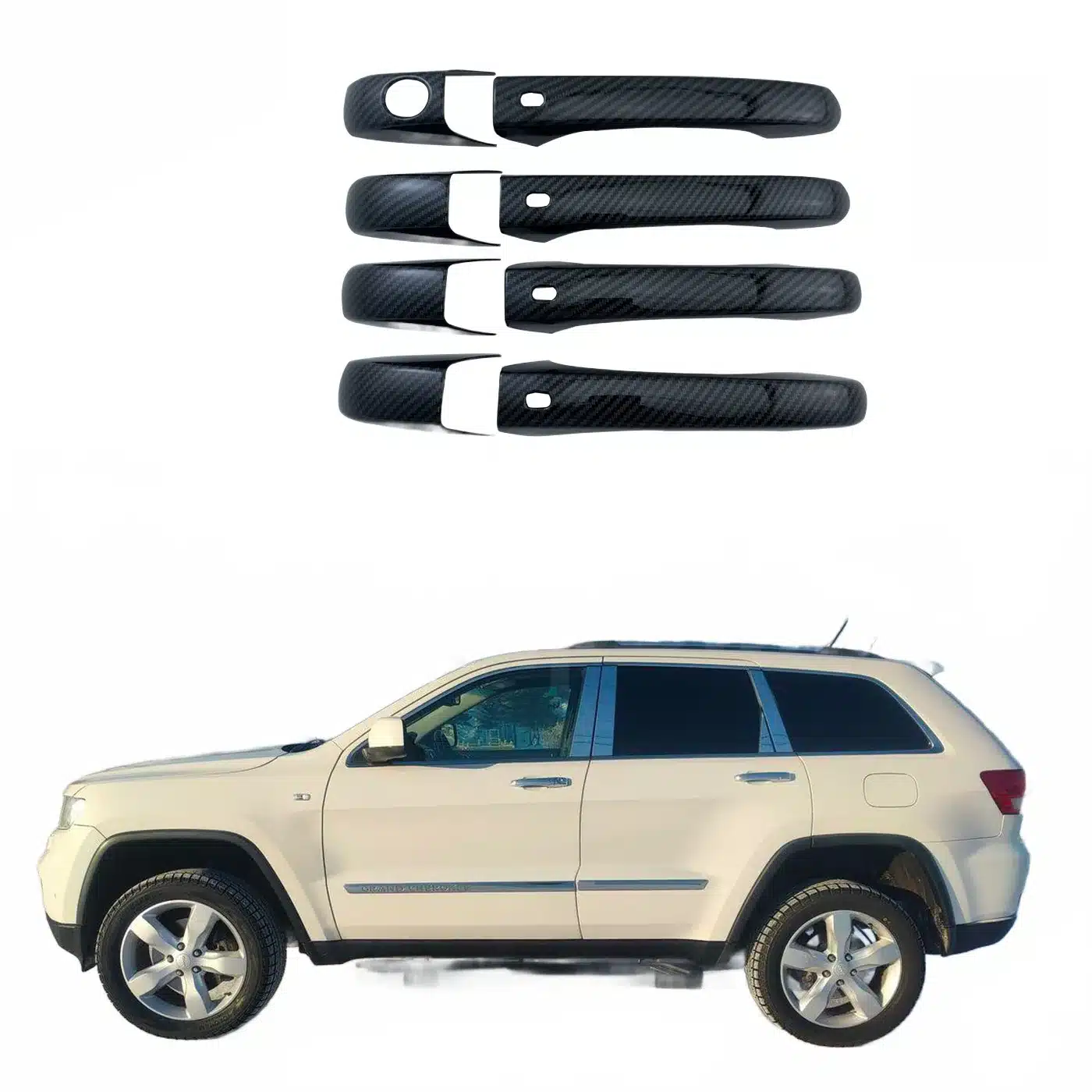 Carbon Fiber Texture Exterior Door Handle Covers for 2011-2020 Jeep Grand Cherokee and Dodge Durango