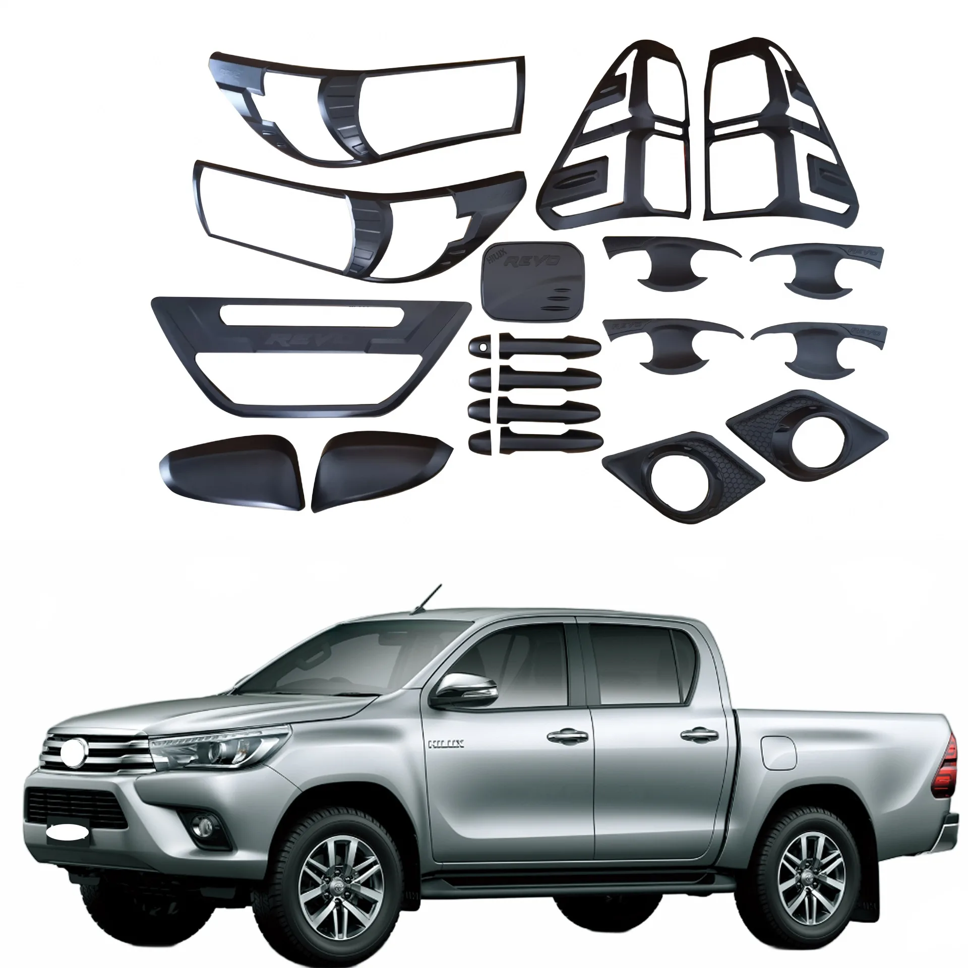 Matte Black Plated ABS Exterior Accent Trim Kit for 2016 Toyota Hilux Revo