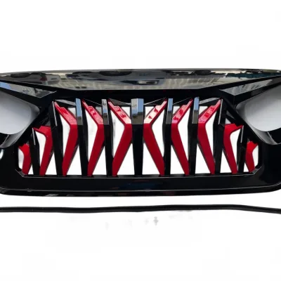 Front Shark Grille Mustang Style Black Red Replacement for 2018-2024 Jeep Wrangler JL & Gladiator JT Front Shark Grille Mustang Style Black Red Replacement for 2018-2024 Jeep Wrangler JL & Gladiator JT