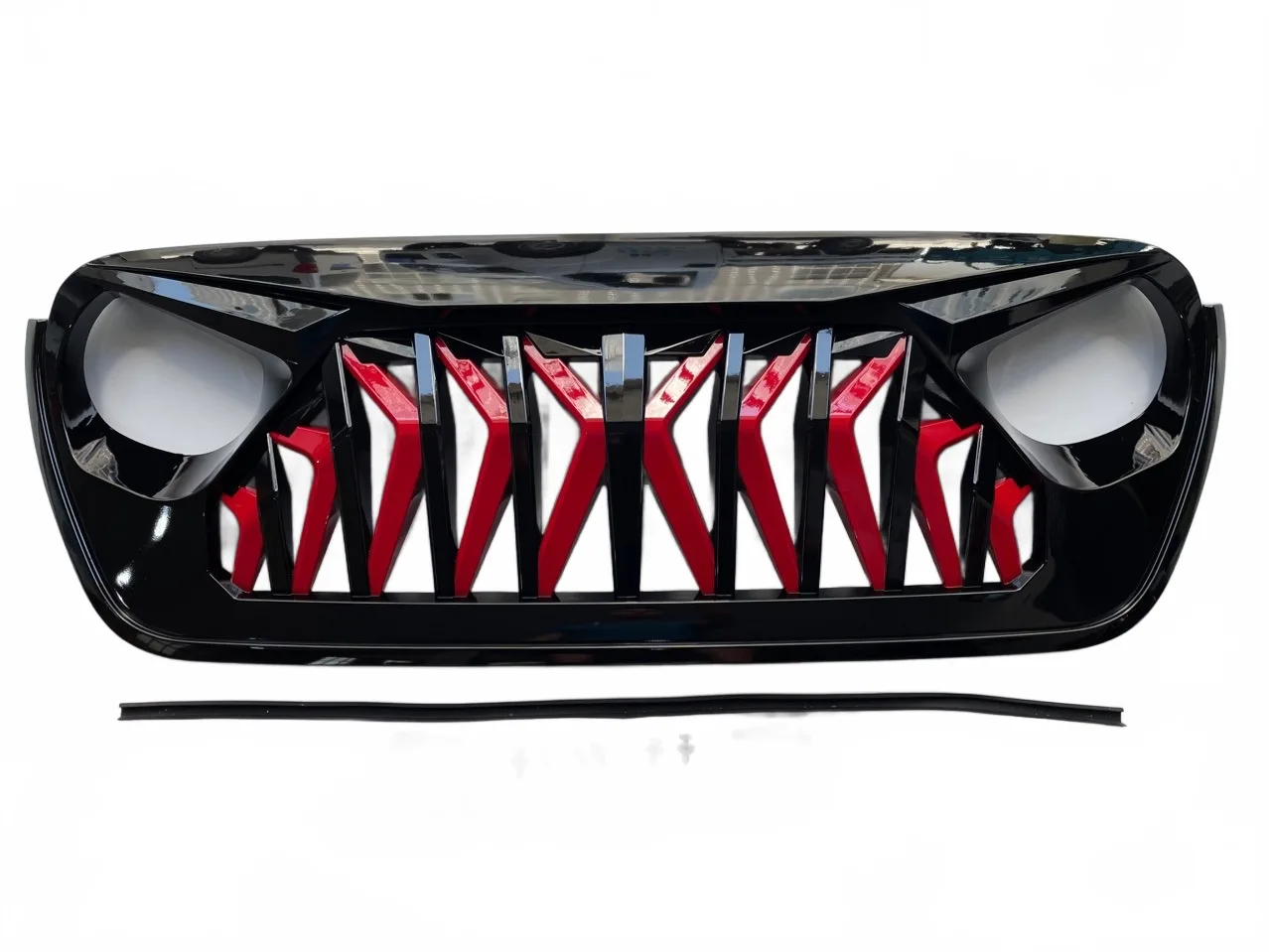 Front Shark Grille Mustang Style Black Red Replacement for 2018-2024 Jeep Wrangler JL & Gladiator JT