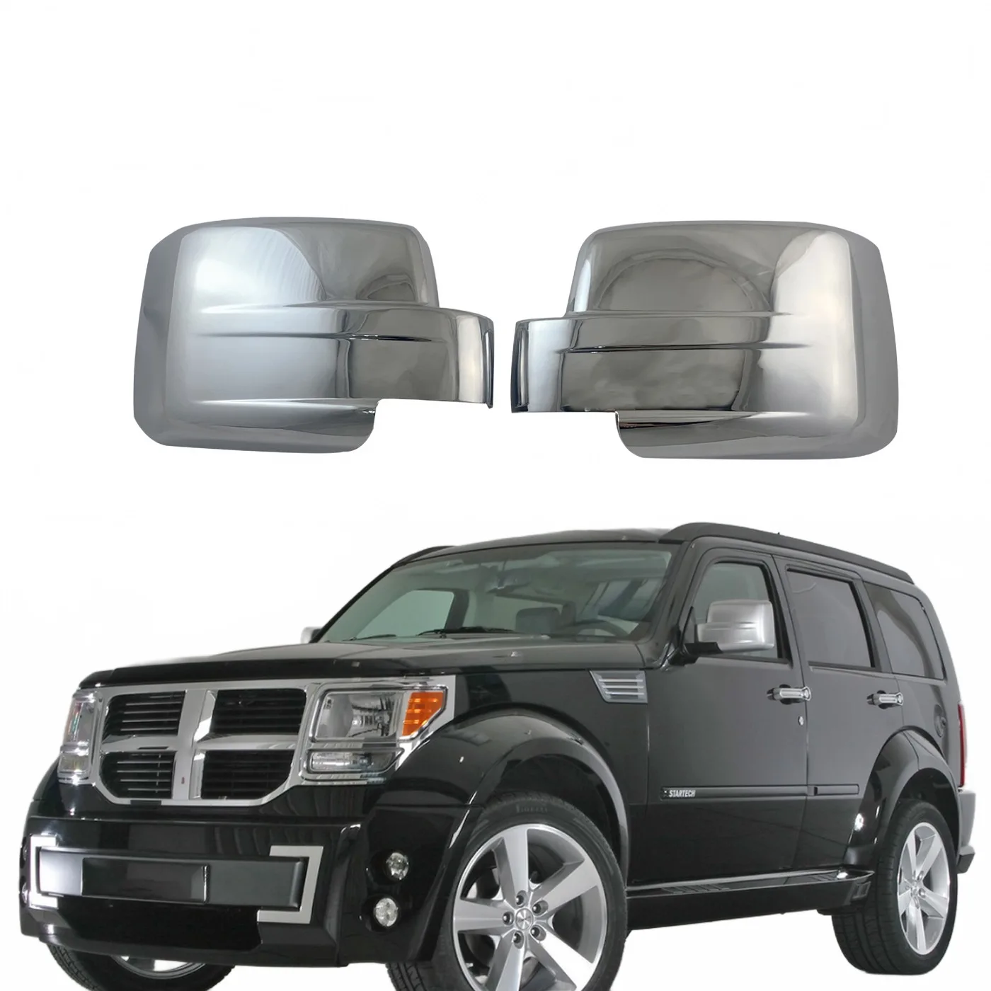 Chrome Exterior Rearview Mirror Cover Caps for 2008-2012 Jeep Liberty and 2007-2011 Dodge Nitro