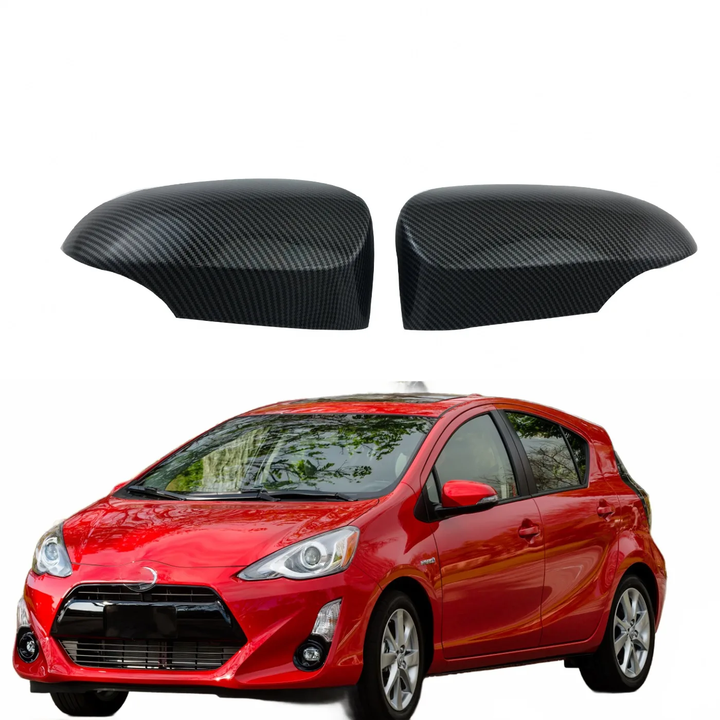 Carbon Fiber Style Rear View Mirror Covers for Toyota Prius C and Aqua 2015-2019