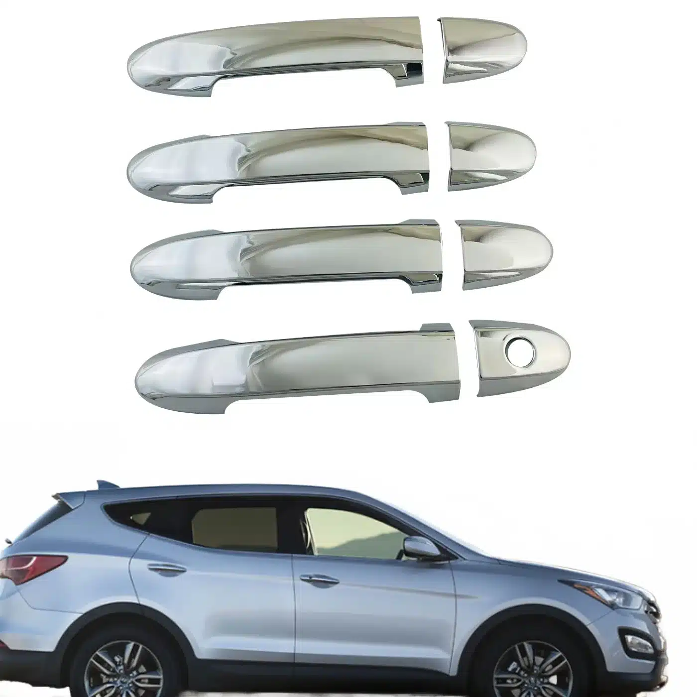 Chrome Exterior Door Handle Covers for 2006-2012 Hyundai Santa Fe, Triple Chrome Plated ABS Trim