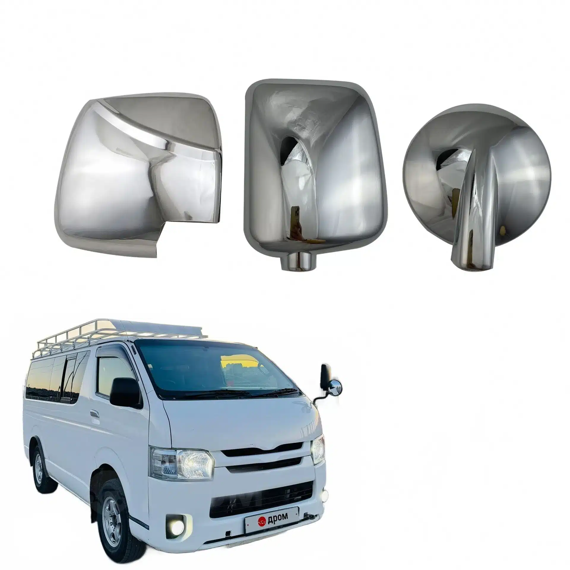 Chrome Plated ABS Side Mirror Cover Trim 3-Piece Set for Toyota Hiace 2006-2016 Japan Version