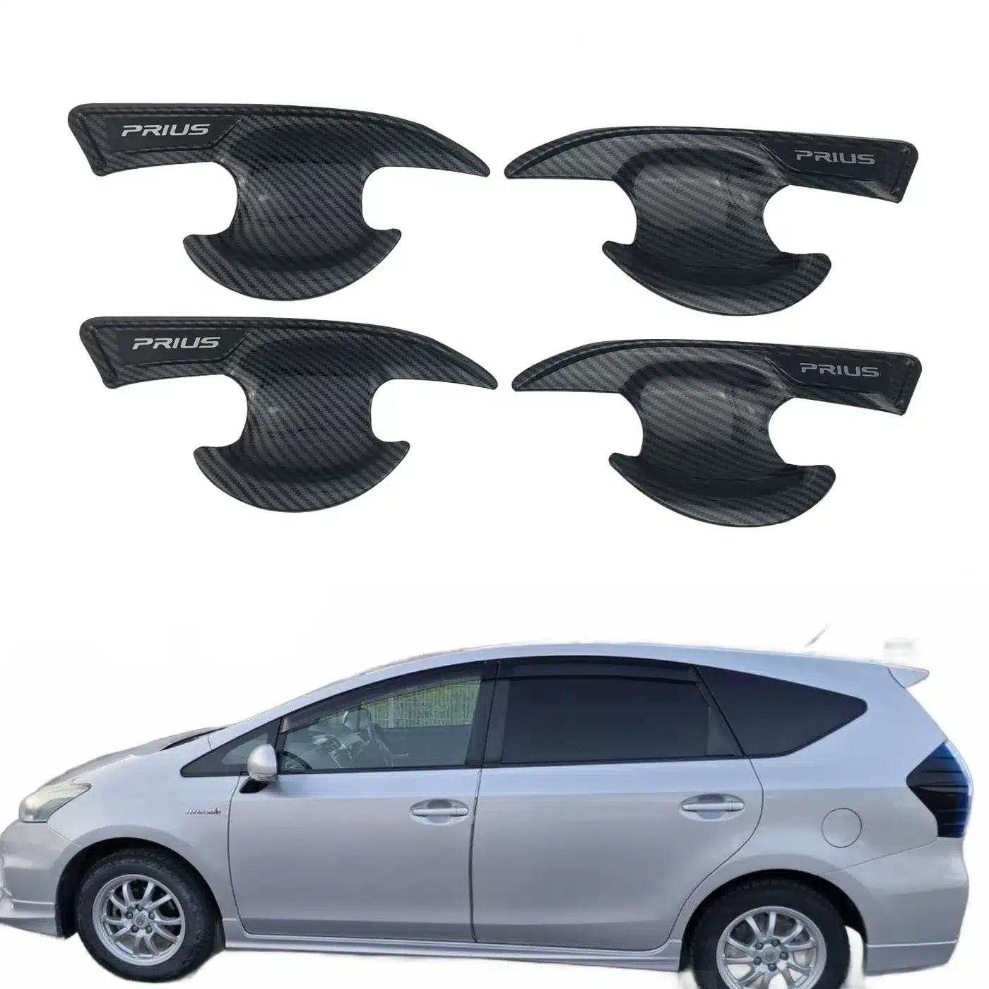 Carbon Fiber Style Inner Door Handle Bowl Cover Trim for Toyota Prius 2015-2019
