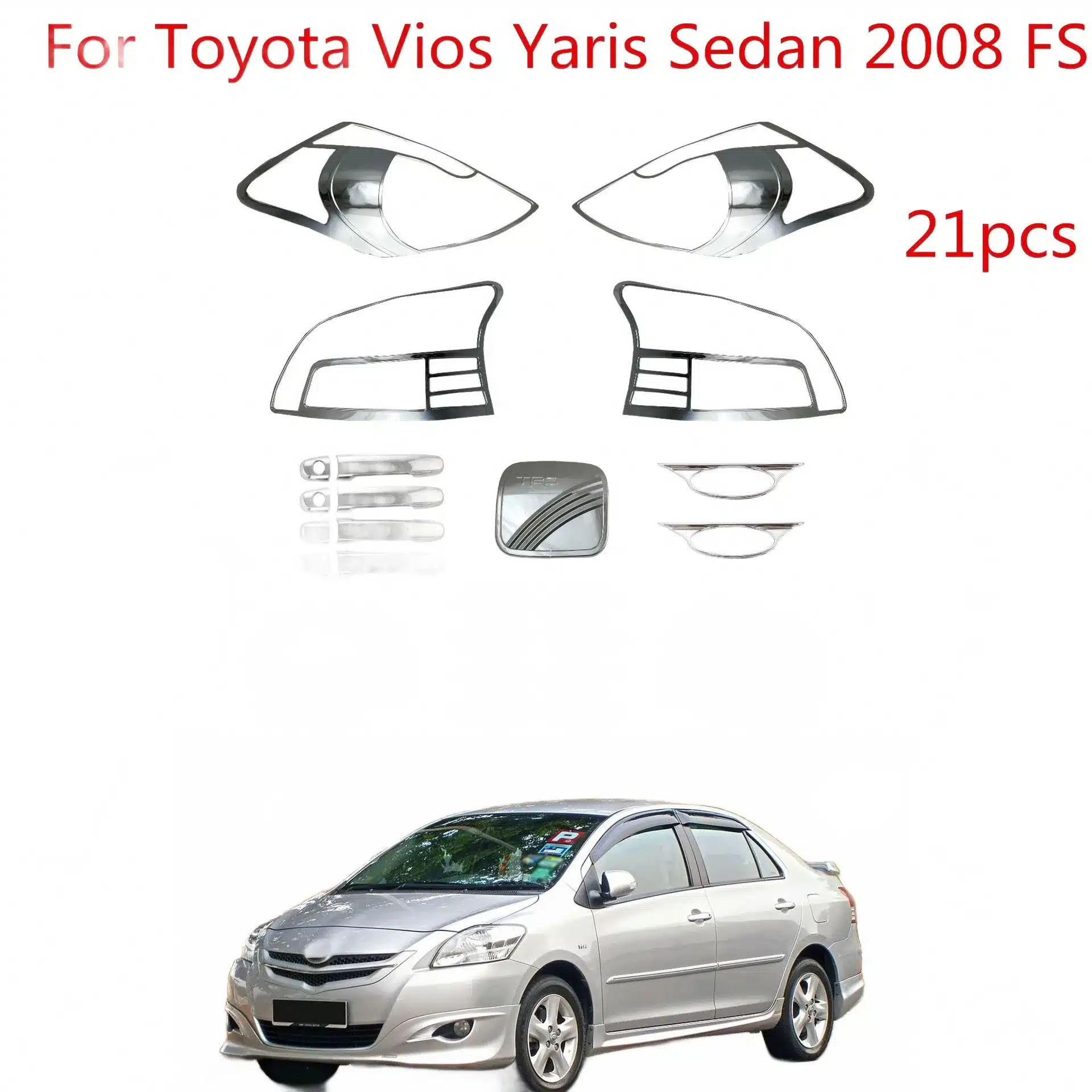 Chrome Exterior Side Rearview Mirror Covers Set for Toyota Yaris Vios 2008 ABS Plastic Trim Accents