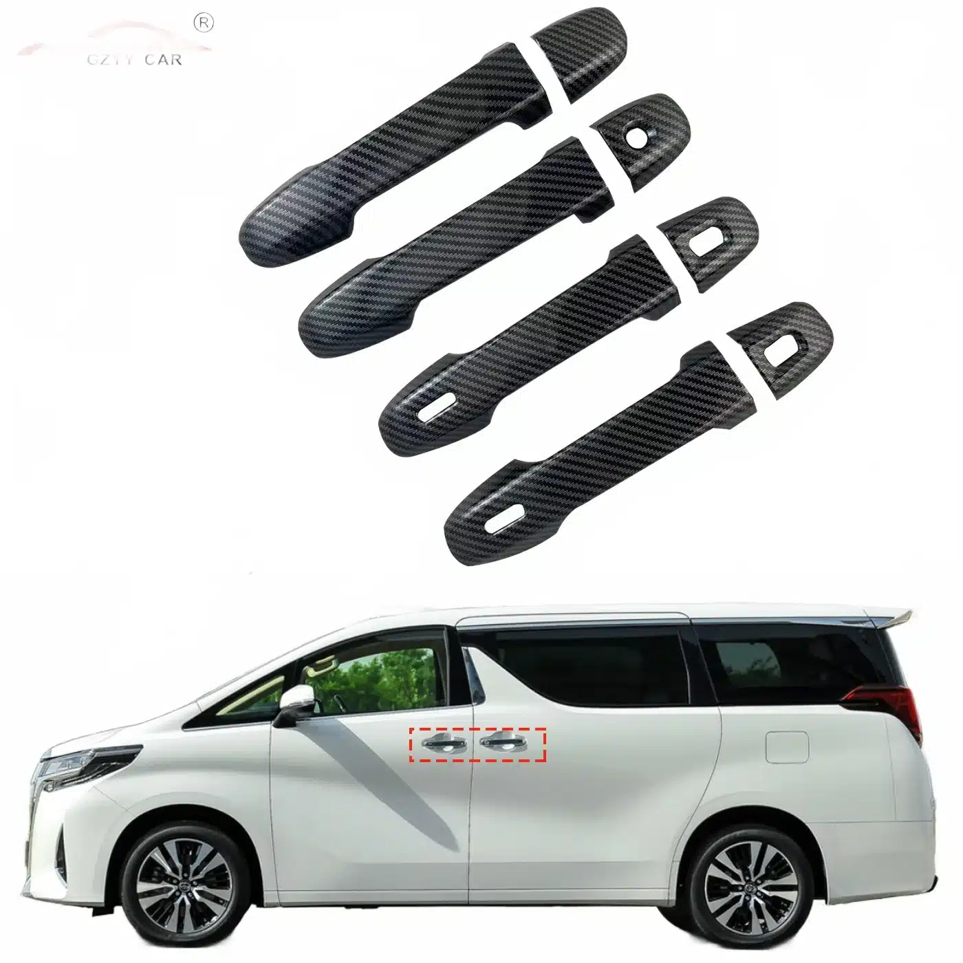 Carbon Fiber Style Door Handle Covers for Toyota Alphard 30 Series 2015-2023 Exterior Trim Decoration
