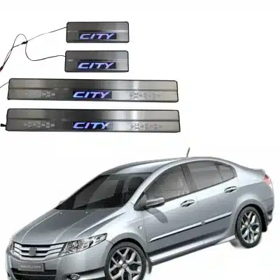 Stainless Steel Door Sill Scuff Plate with LED Light for Honda City 2009-2014, Blue Ambient Welcome Pedal Guard Stainless Steel Door Sill Scuff Plate with LED Light for Honda City 2009-2014, Blue Ambient Welcome Pedal Guard