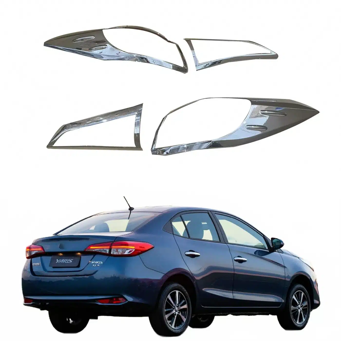 Chrome Exterior Front and Rear Light Cover Trim Set for Toyota Vios and Yaris 2019