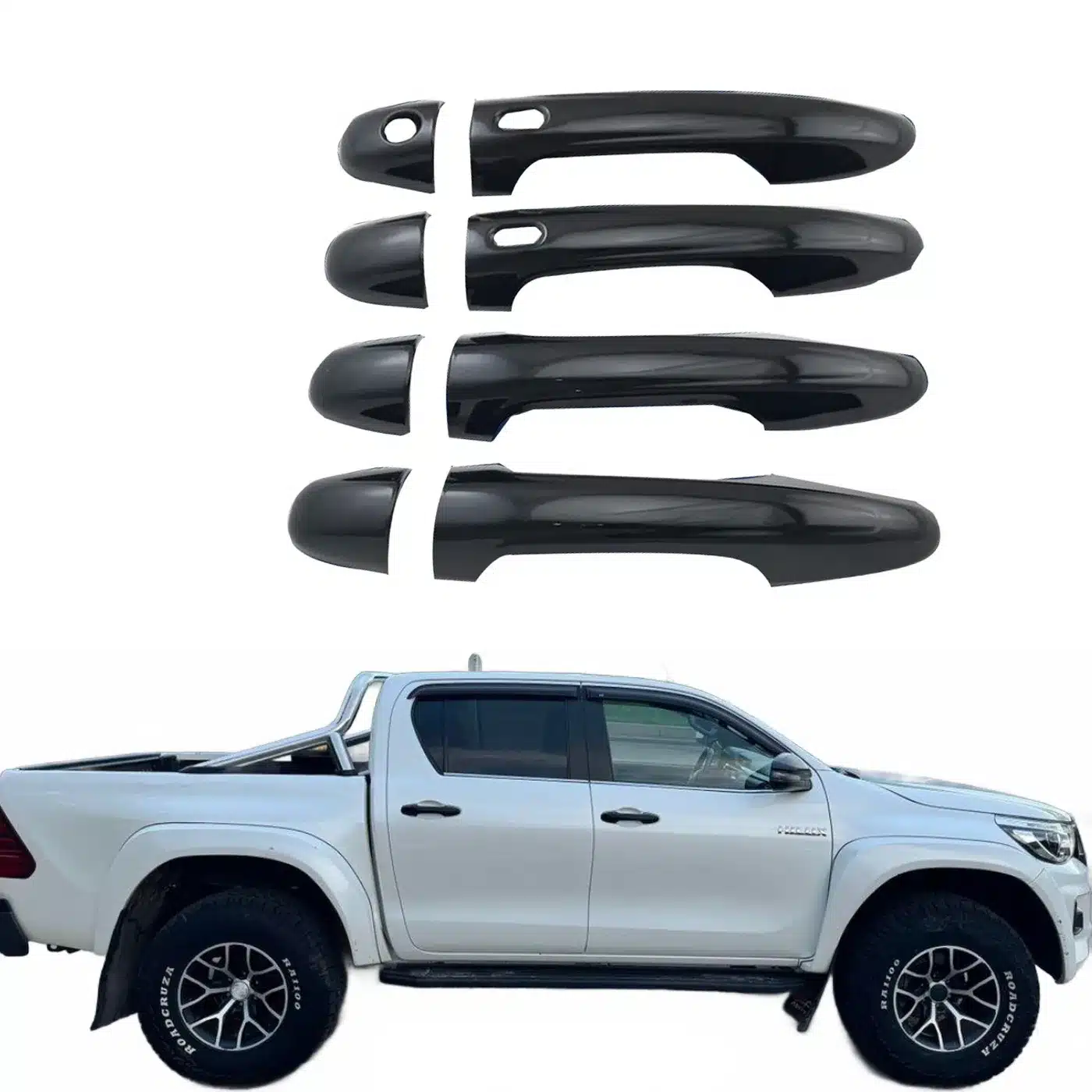 Gloss Black Door Handle Cover Trim for Toyota Hilux Revo Exterior Enhancement