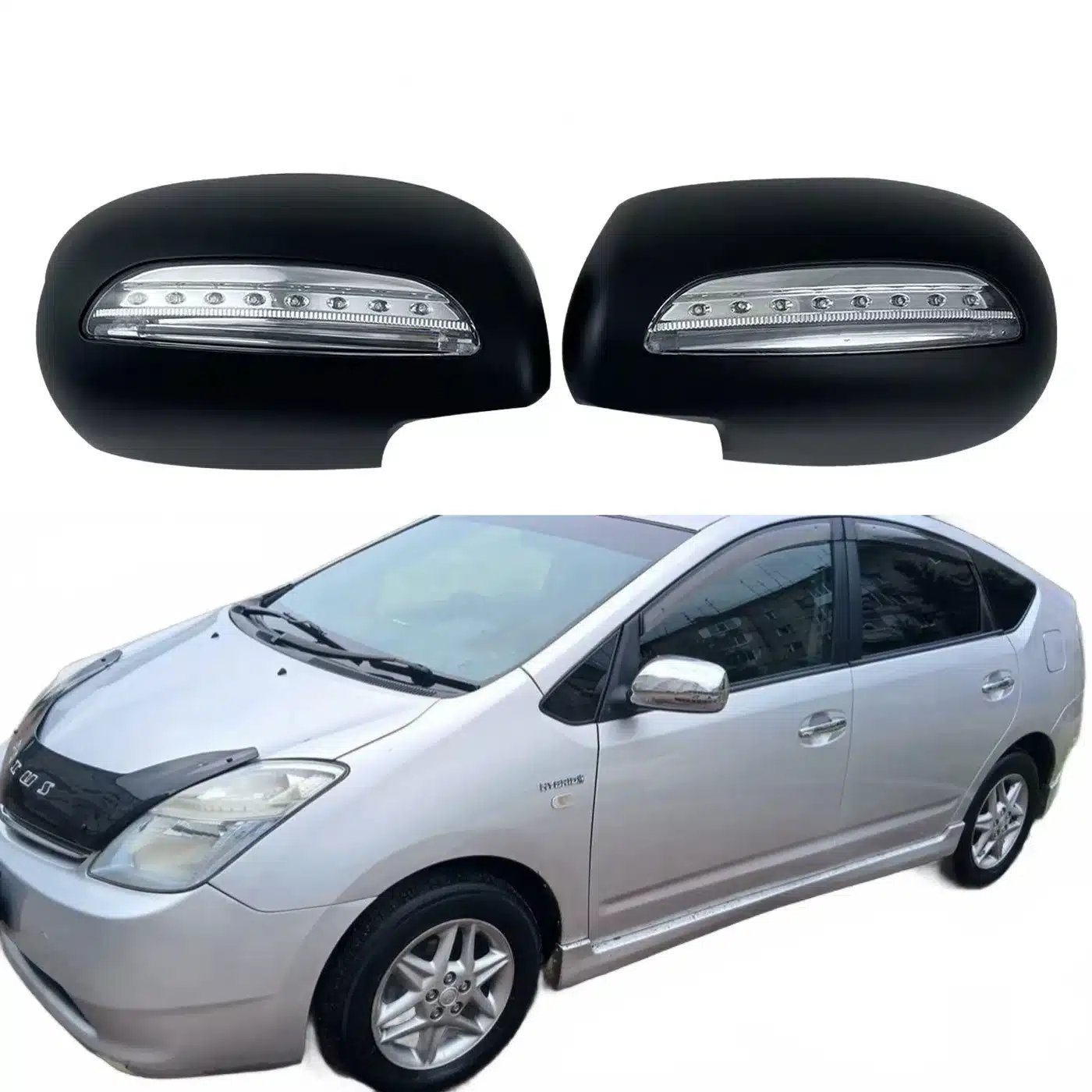 Side Mirror Cover with LED Turn Signal Lights for Toyota Prius 2003-2008 Rearview Mirror Housing Cap Set