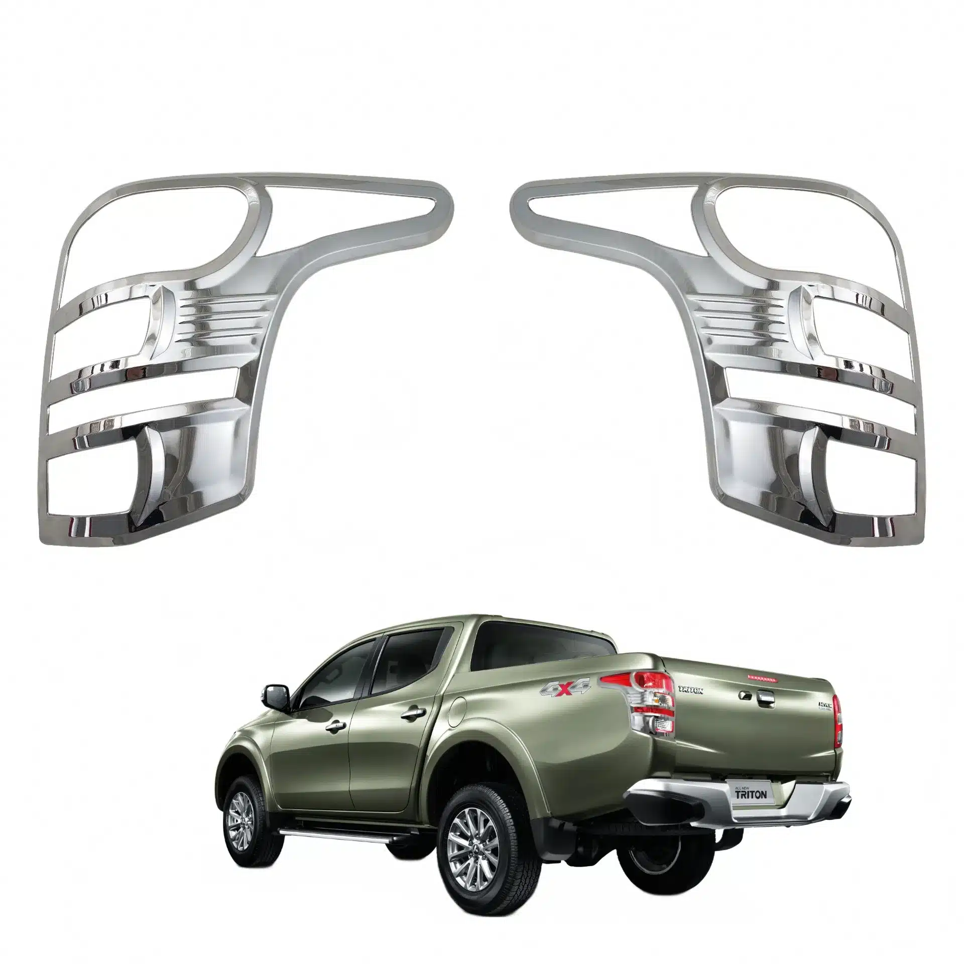 Rear Tail Light Covers for 2015-2019 Mitsubishi Triton L200, ABS Chrome Exterior Rear Lamp Bezels Trim