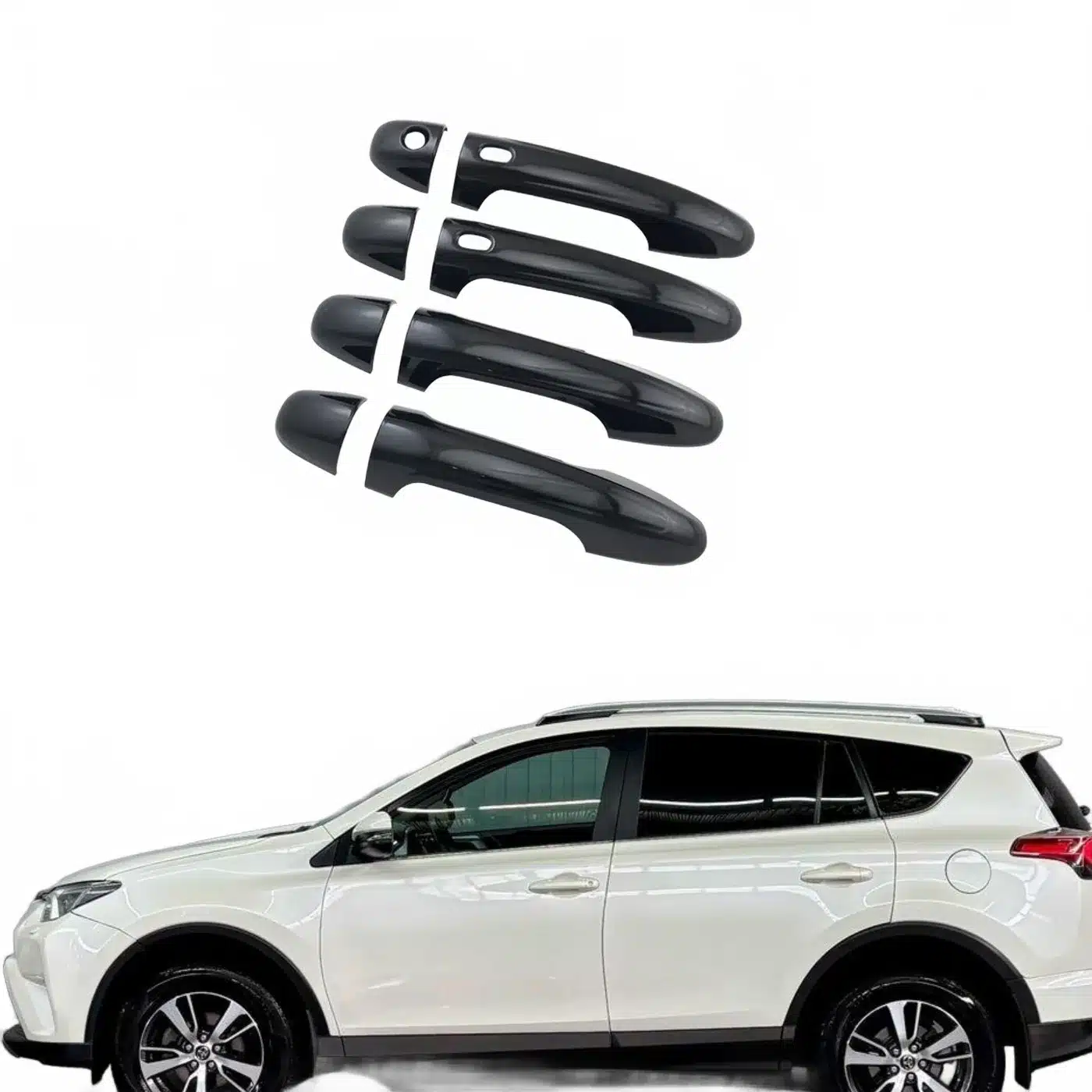 Exterior Door Handle Cover Trim Kit Gloss Black for Toyota RAV4 2015-2018