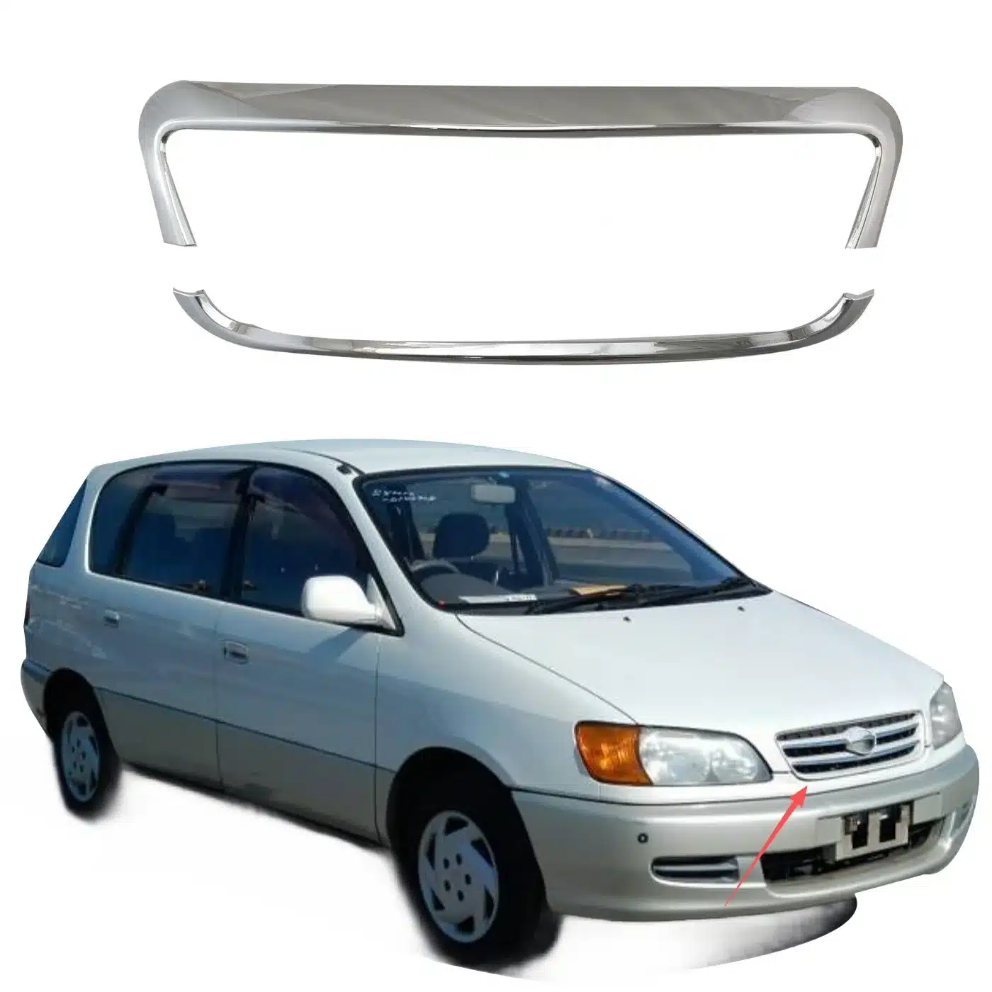Front Grille Trim Strip for Toyota Picnic Ipsum 1996-2001 Chromed ABS Exterior Decoration