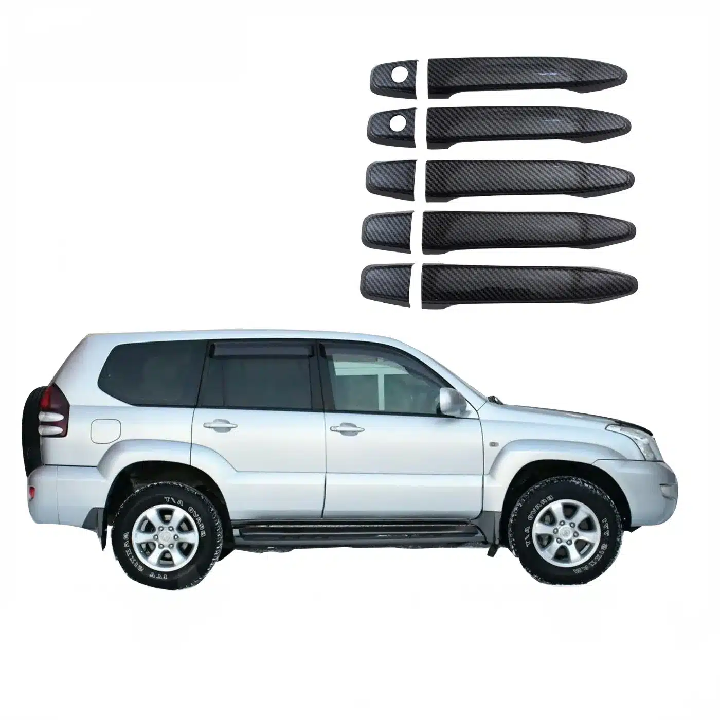 Carbon Fiber Style Door Handle Covers for Toyota Land Cruiser Prado FJ120 2003-2009, 5-Door Set