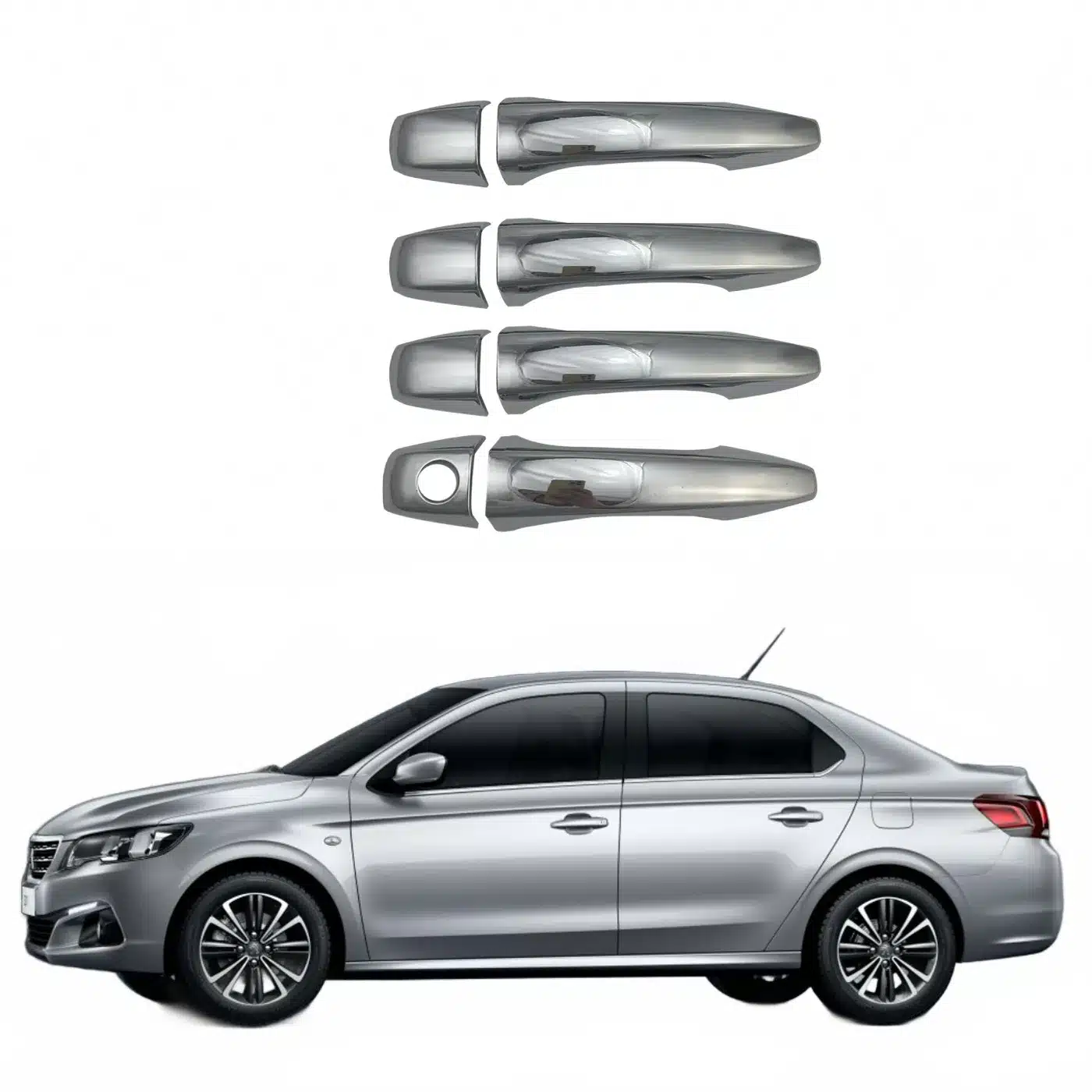 Exterior Door Handle Cover Trim for Peugeot 301 (2012-2018), Chrome Protective Guard Set