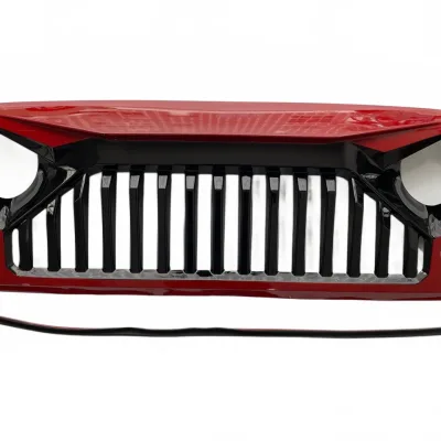Matte Black & Red Angry Front Grille Replacement for 2007-2017 Jeep Wrangler JK JKU, ABS Shell Matte Black & Red Angry Front Grille Replacement for 2007-2017 Jeep Wrangler JK JKU, ABS Shell