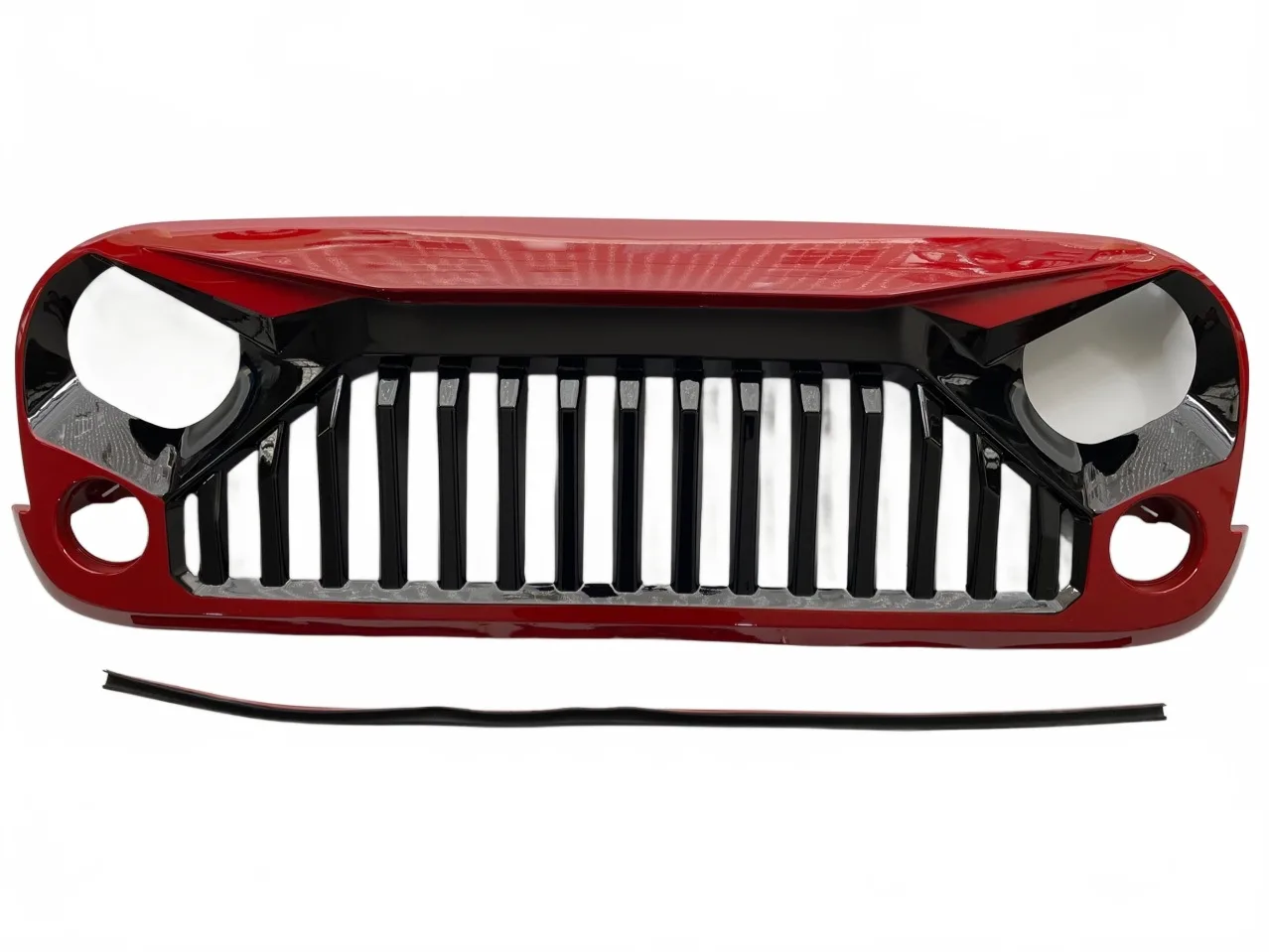 Matte Black & Red Angry Front Grille Replacement for 2007-2017 Jeep Wrangler JK JKU, ABS Shell