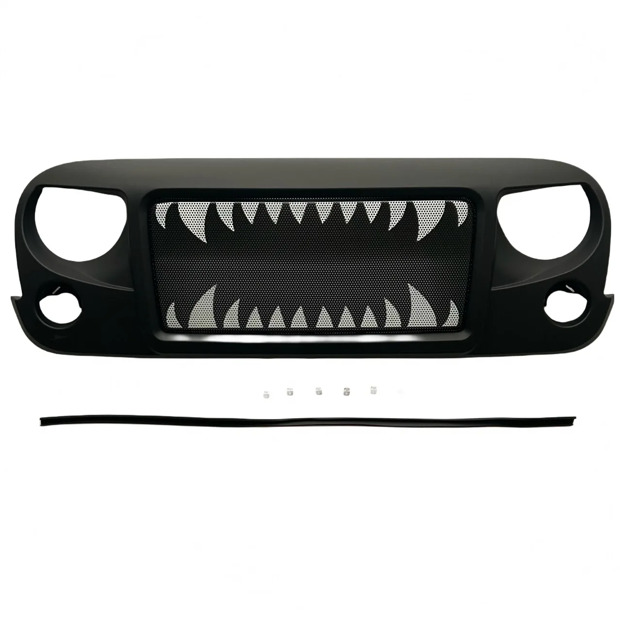 Matte Black Shark Teeth Front Grille Off-Road Grille Replacement for 2007-2017 Jeep Wrangler JK JKU