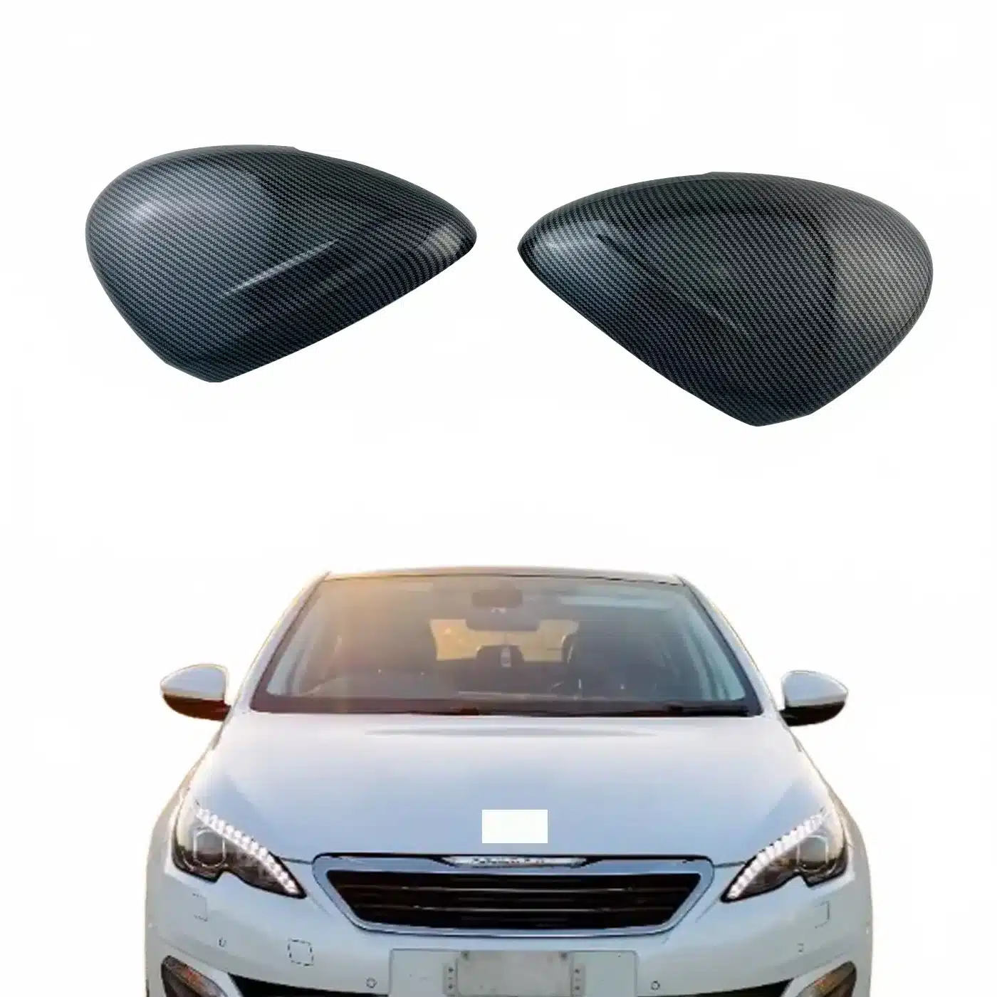 Carbon Fiber Style Rearview Mirror Covers for Peugeot 2008 308 308S 408 508 (2012-2015) Pair Left and Right