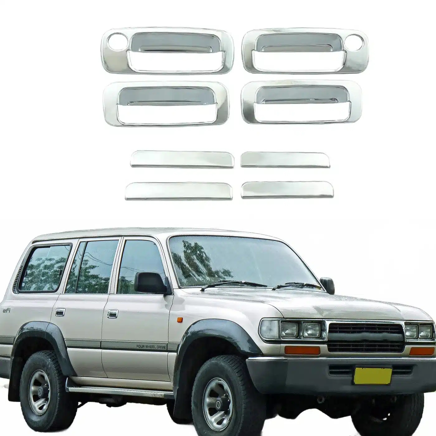 Exterior Door Handle Bowl Cover Trim for Toyota Land Cruiser FJ80, ABS Chrome Silver Protective Guard Set