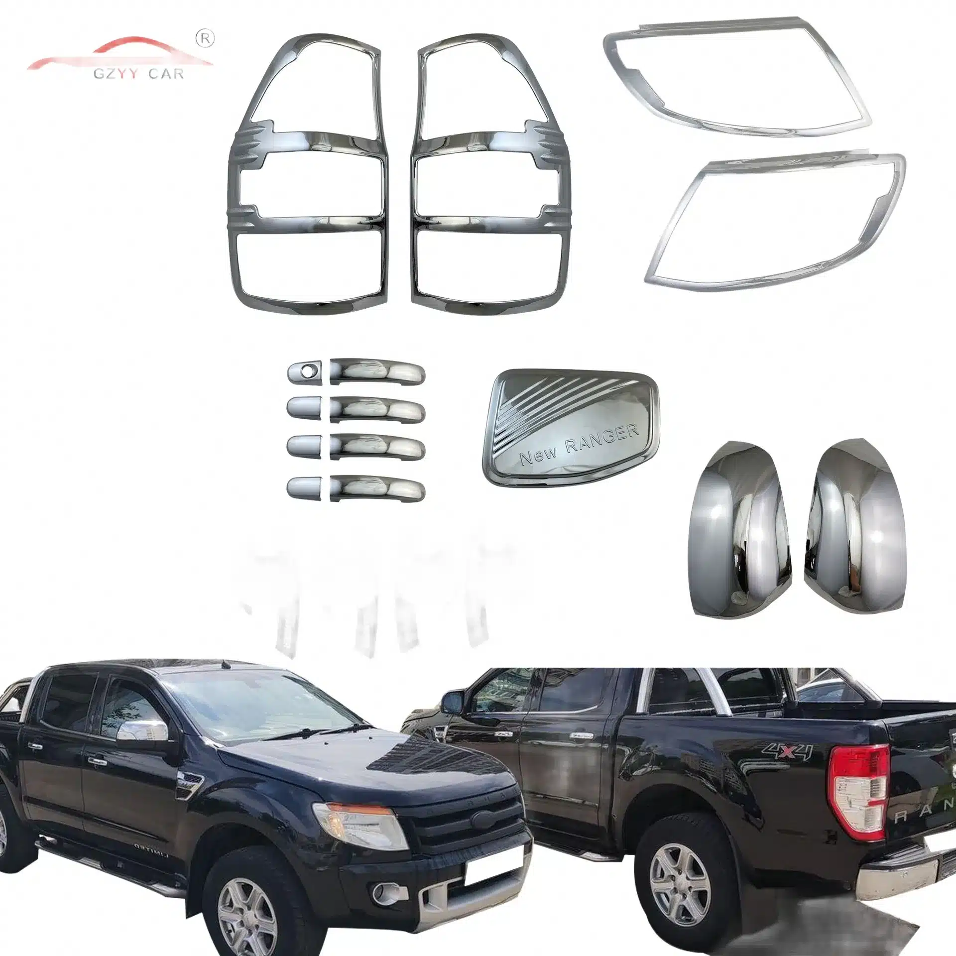Chrome Exterior Door Handle Cover Trim Kit for Ford Ranger 2012-2022, Premium ABS Protective Garnish