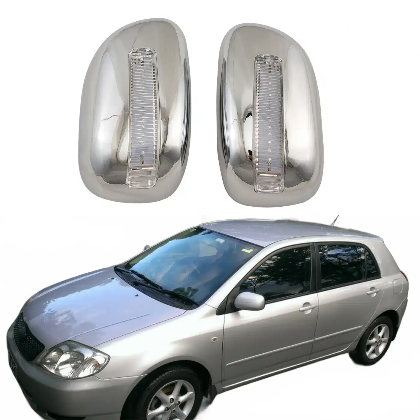 Chrome Exterior Rearview Mirror Cover with Integrated LED Turn Signal Light for Toyota Corolla 2001-2003