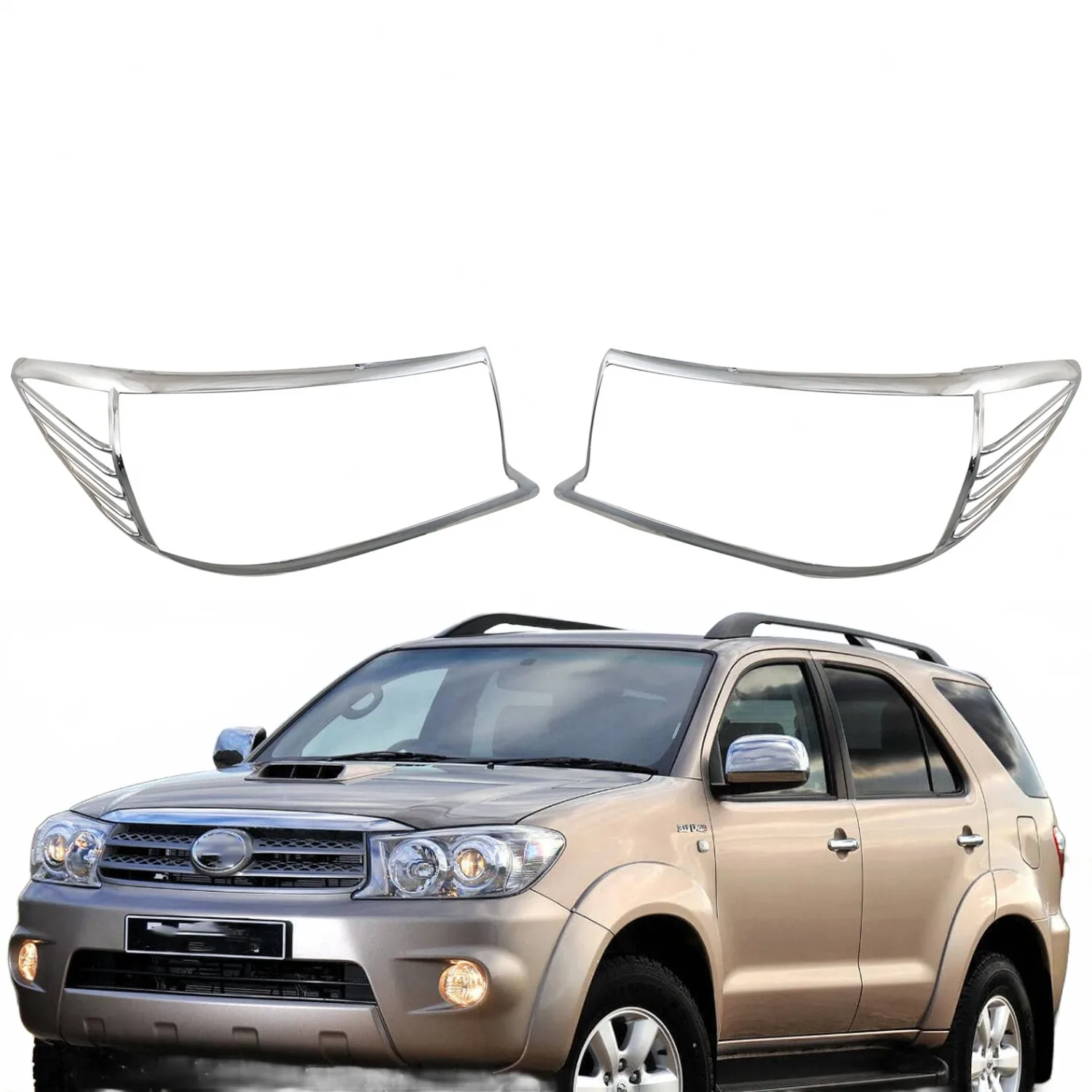 Chrome Front Headlight Cover Trim for Toyota Fortuner 2008-2011 Outer Headlamp Bezel Decoration