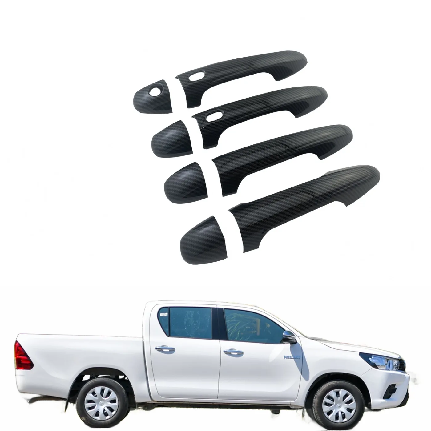 Carbon Fiber Style Exterior Door Handle Covers for 2016 Toyota Hilux REVO, Innova, and RAV4