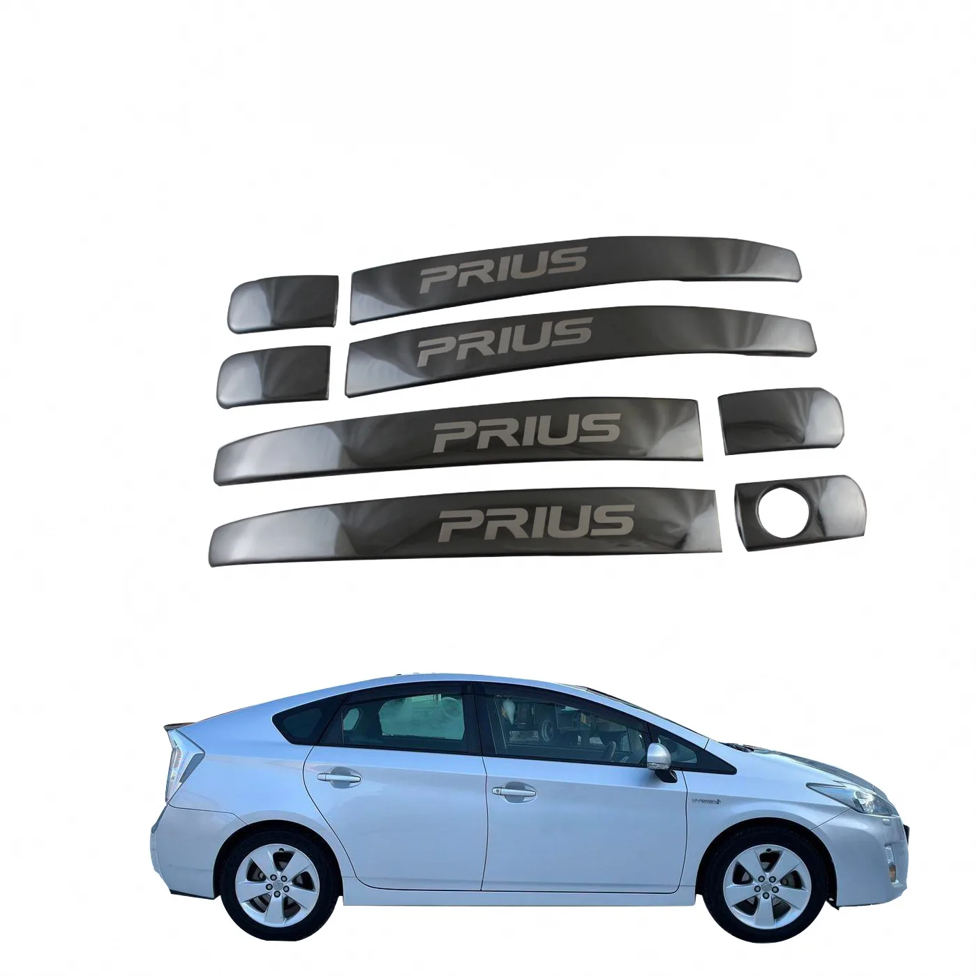 Exterior Door Handle Cover Trim Kit for Toyota Prius 2010 ZVW30, Stainless Steel Matte Black Finish