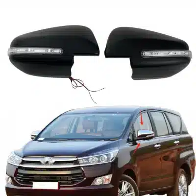 Matte Black Side Mirror Cover with LED Indicator Lights Compatible with Toyota Innova 2016