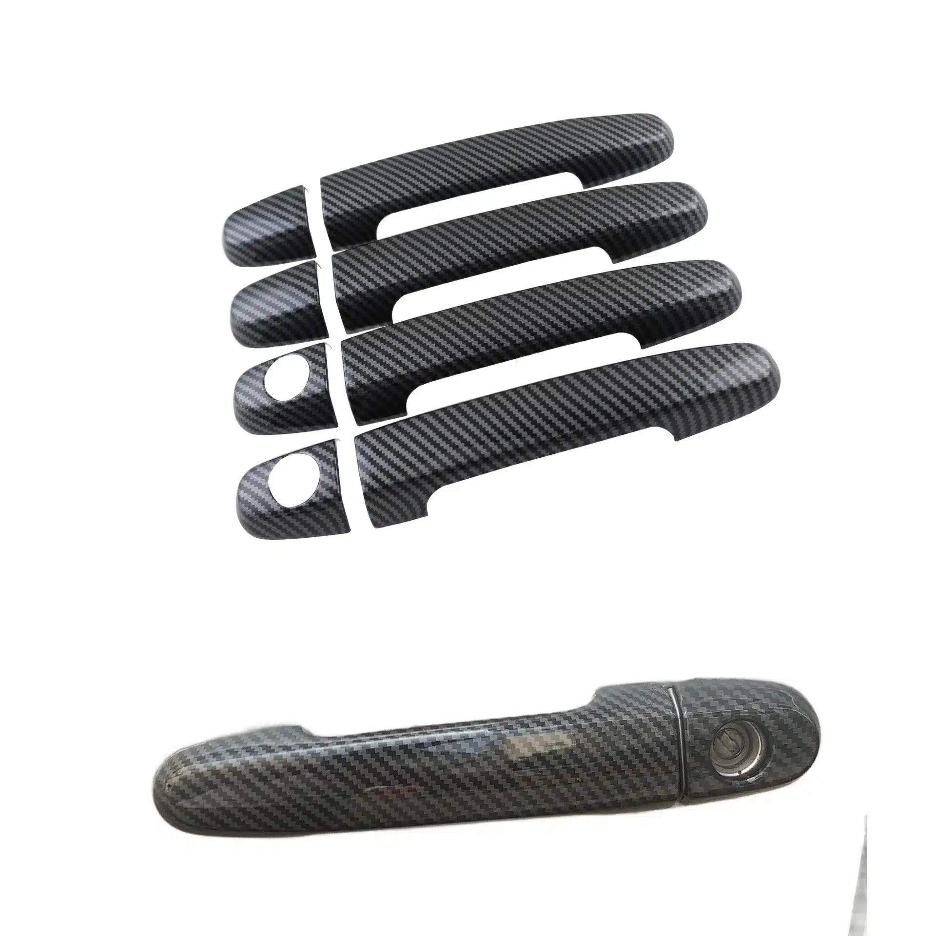 Exterior Door Handle Cover Trim Carbon Fiber Pattern and Chrome Silver for Toyota Reiz Mark X 2003-2013