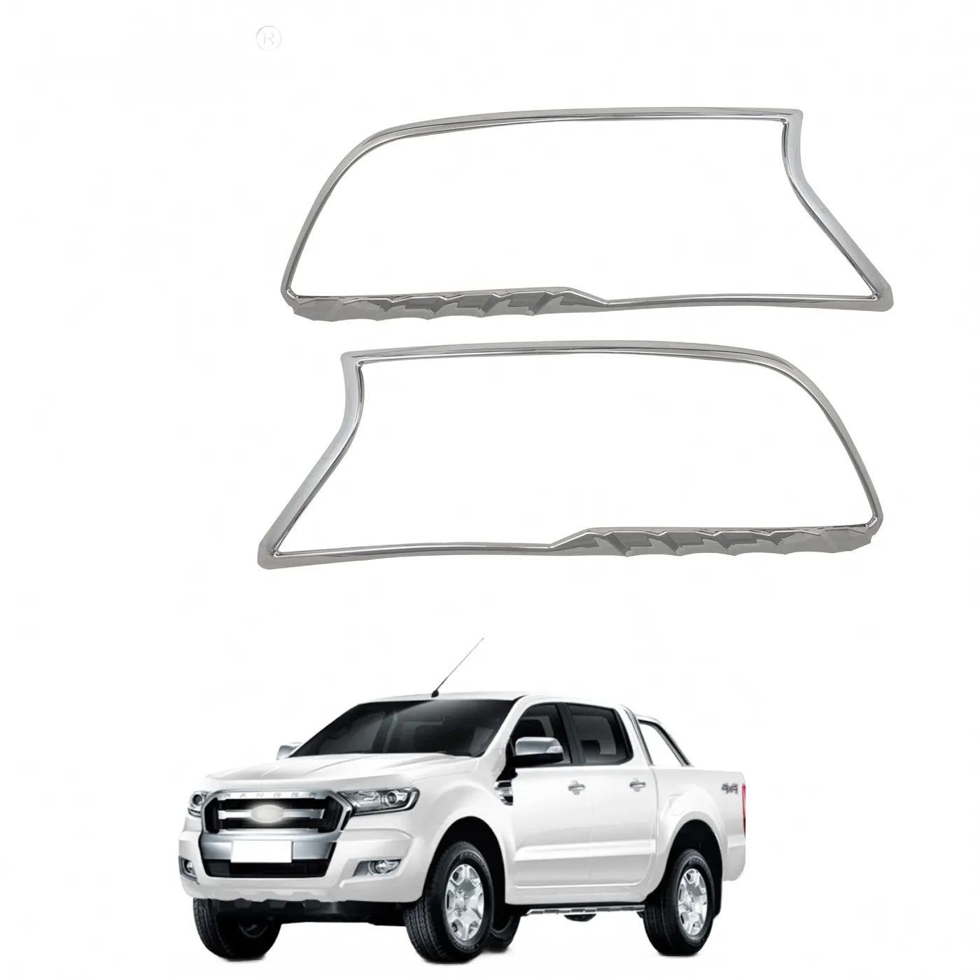 Chrome Headlight Cover Trim Bezels for Ford Ranger 2016-2018 Front Lamp Guards