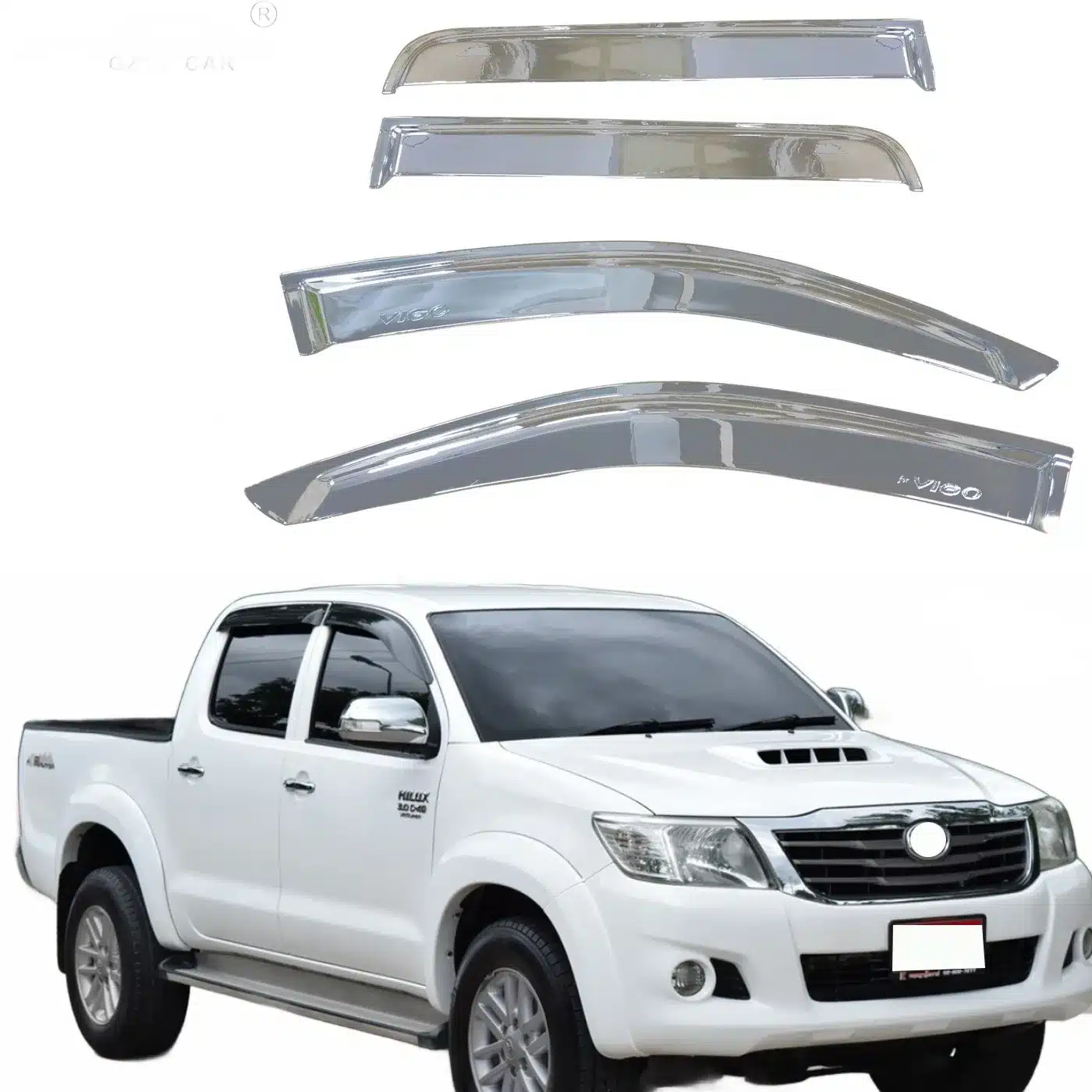 Chrome Window Deflector Rain Guard Weather Shield for Toyota Hilux Vigo 2005-2011, ABS Chrome Plated