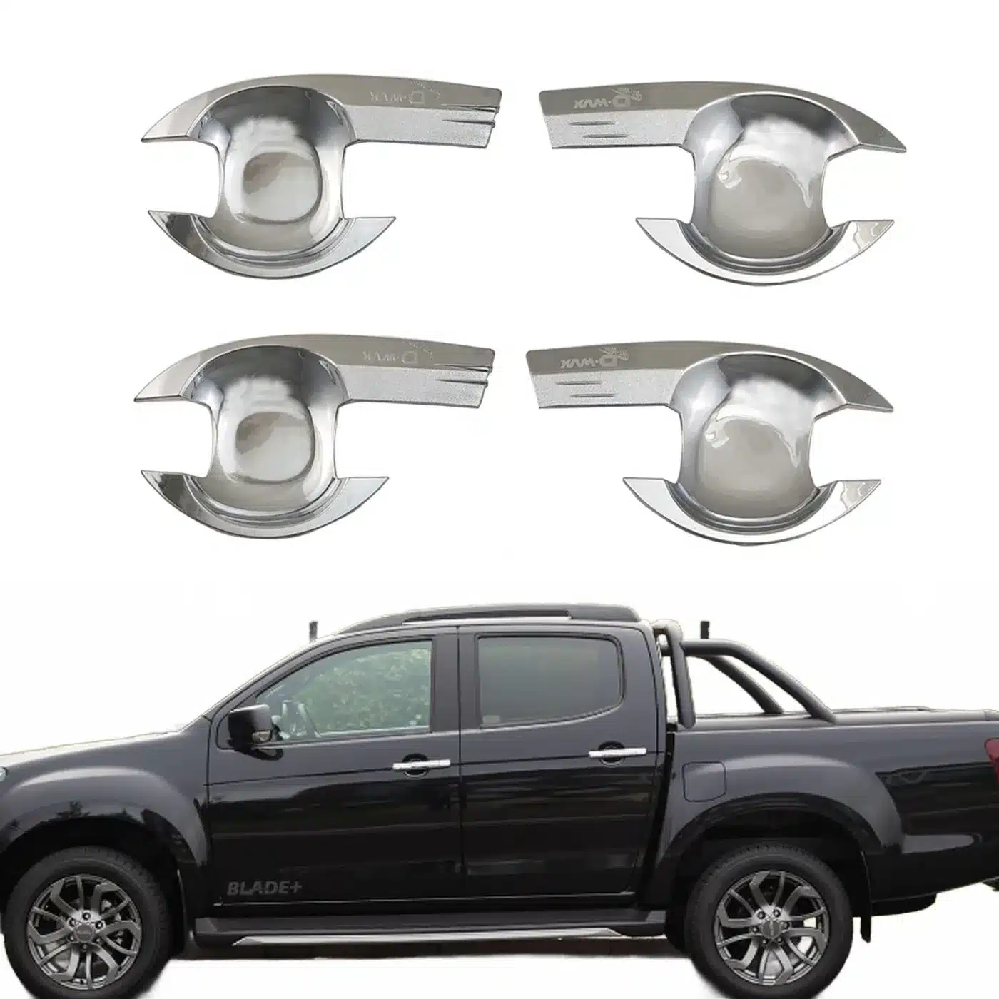 Outer Door Handle Bowl Cover Set for Isuzu D-MAX 2012-2019 Matte Black Triple Chrome Plated Protective Trim