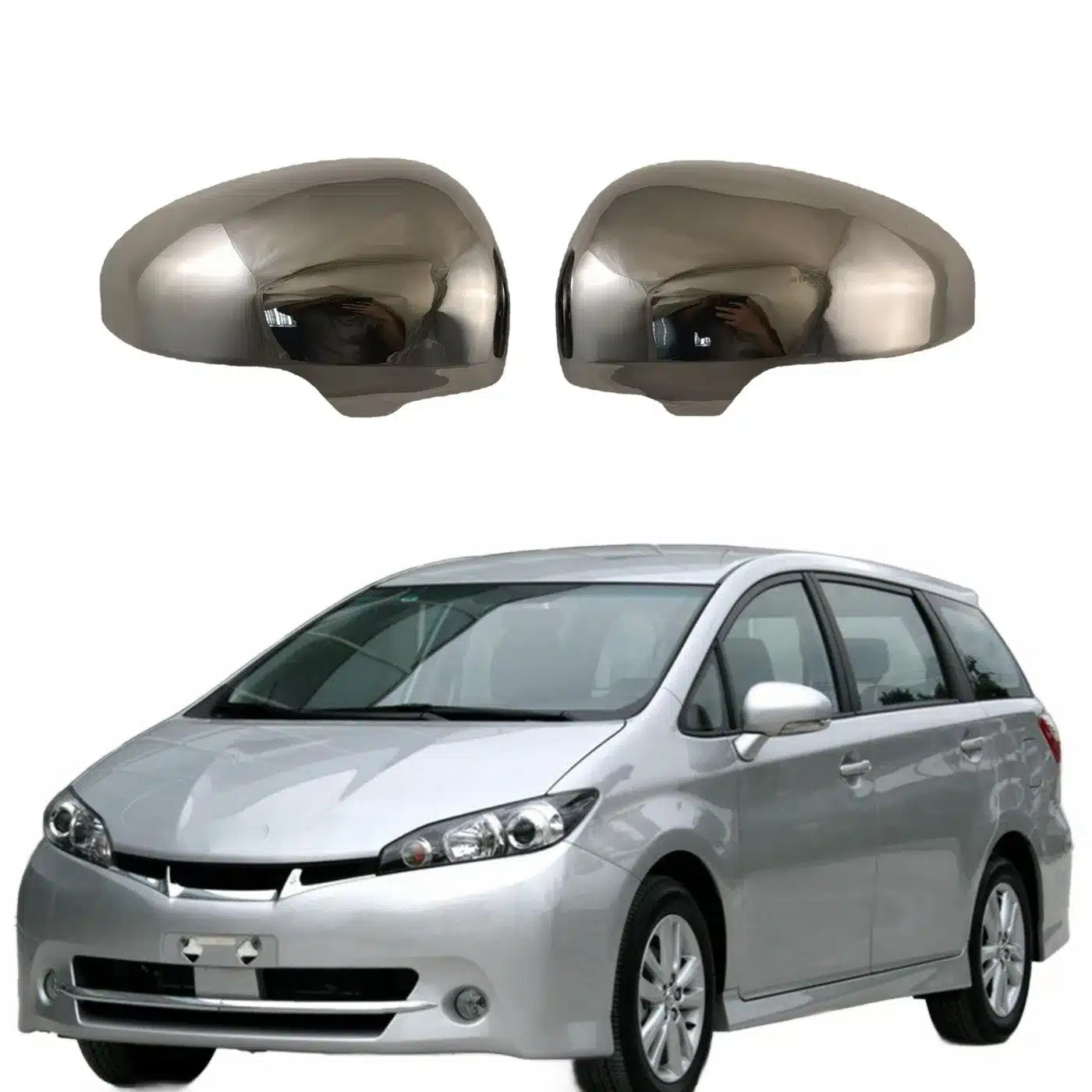 Rearview Mirror Cover Set Titanium Black Chrome Finish Exterior Trim for Toyota Prius Wish Reiz