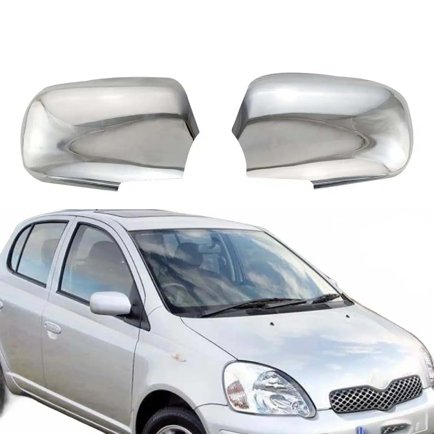 Chrome Exterior Rearview Mirror Cover Caps for Toyota Yaris Vitz 2000-2005 Pair
