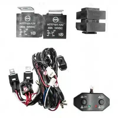 Universal 12V-44V LED Work Light Wiring Harness Kit for Hi-Lo Beam Dual-Color Switch Remote Control Relay 1-Lead Universal 12V-44V LED Work Light Wiring Harness Kit for Hi-Lo Beam Dual-Color Switch Remote Control Relay 1-Lead