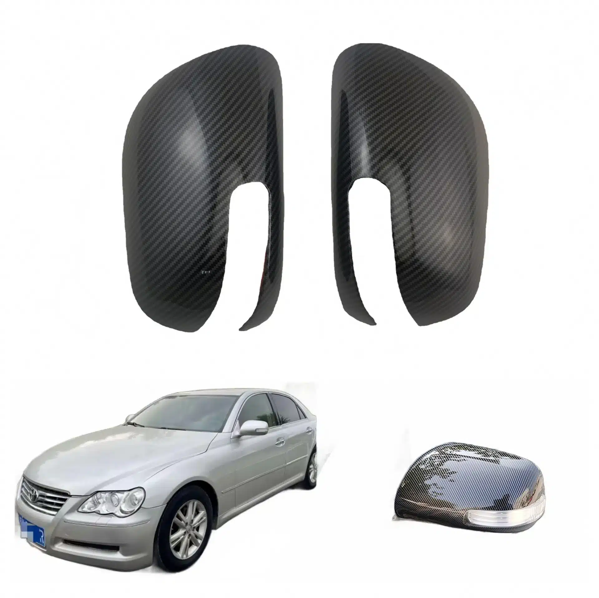 Carbon Fiber Style Rear View Mirror Covers for Toyota Reiz Mark X 2003-2012 Exterior Side Door Mirror Caps
