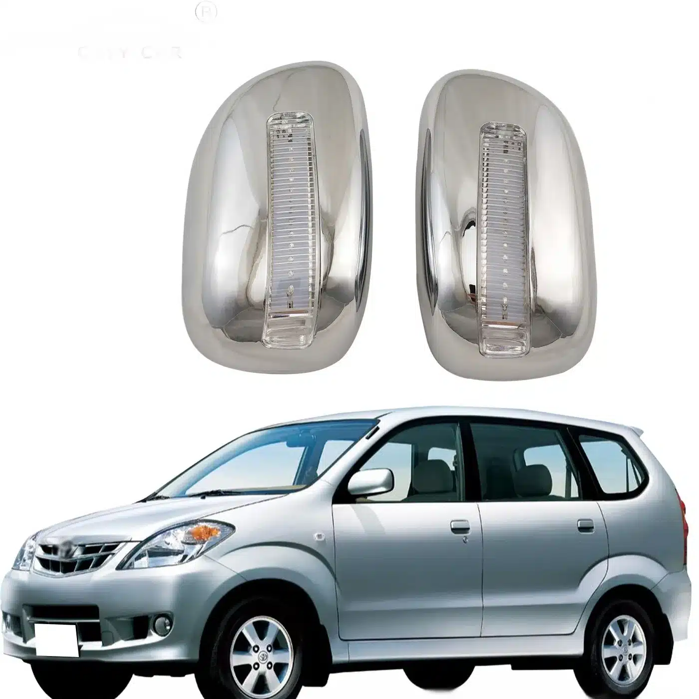 Chrome Exterior Rearview Mirror Cover with Integrated LED Turn Signal Light for Toyota Probox and Succeed