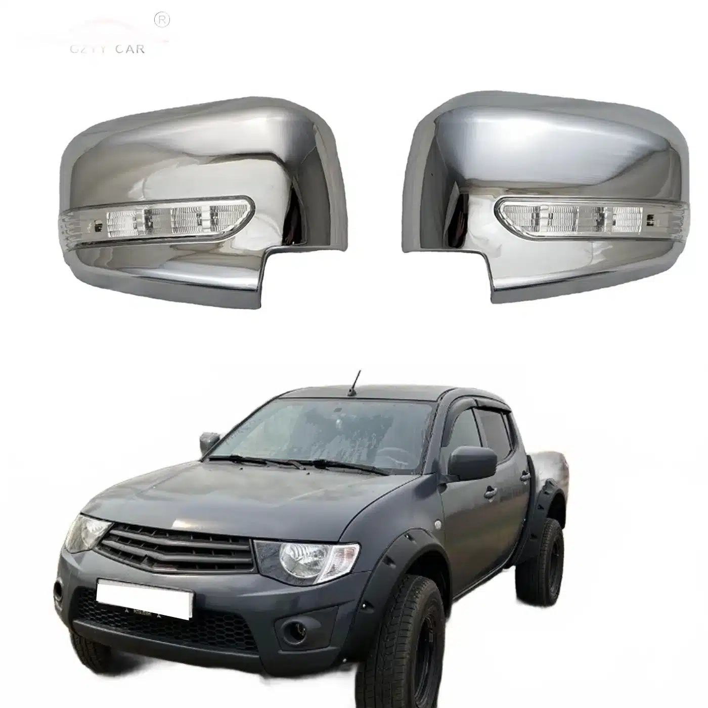 Chrome Exterior Side Rearview Mirror Covers with LED Integrated Signal Lights for Mitsubishi Triton L200 and Pajero Sport 2005-2014