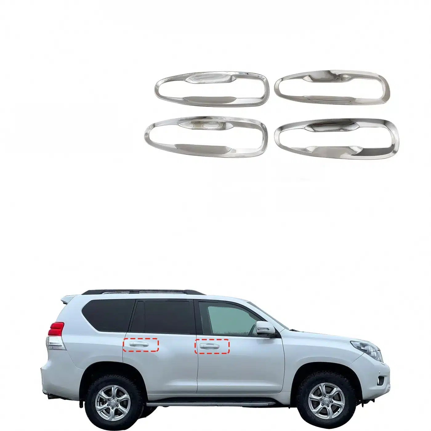 Chrome Exterior Door Handle Cover Trim and Bowl Guard Protector Compatible with Toyota Land Cruiser Prado FJ150 2010-2023