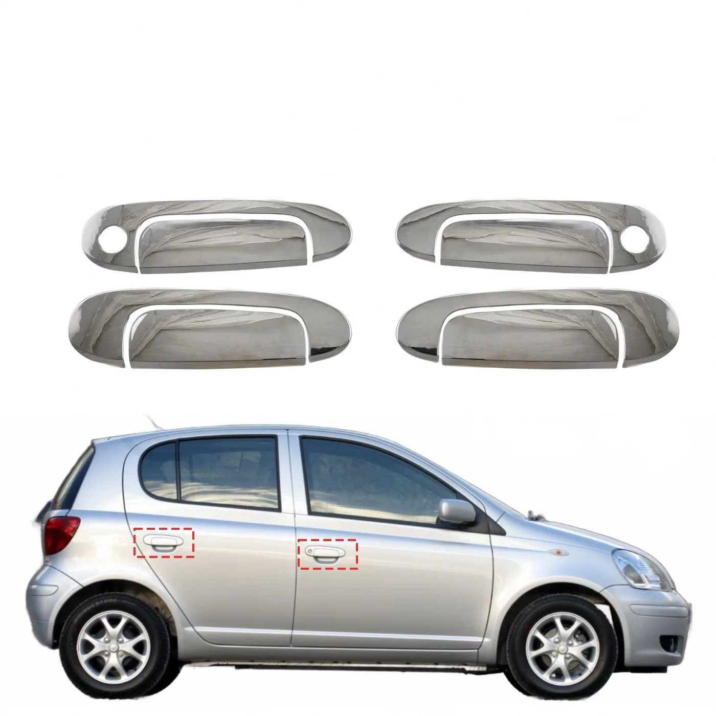 Exterior Door Handle Cover Set for Toyota Vitz 2000-2006 Chrome Plated ABS Trim