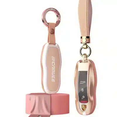 Zinc Alloy and Morandi Leather Car Key Fob Cover Case Protector Compatible with Porsche 911 Cayenne Macan Panamera