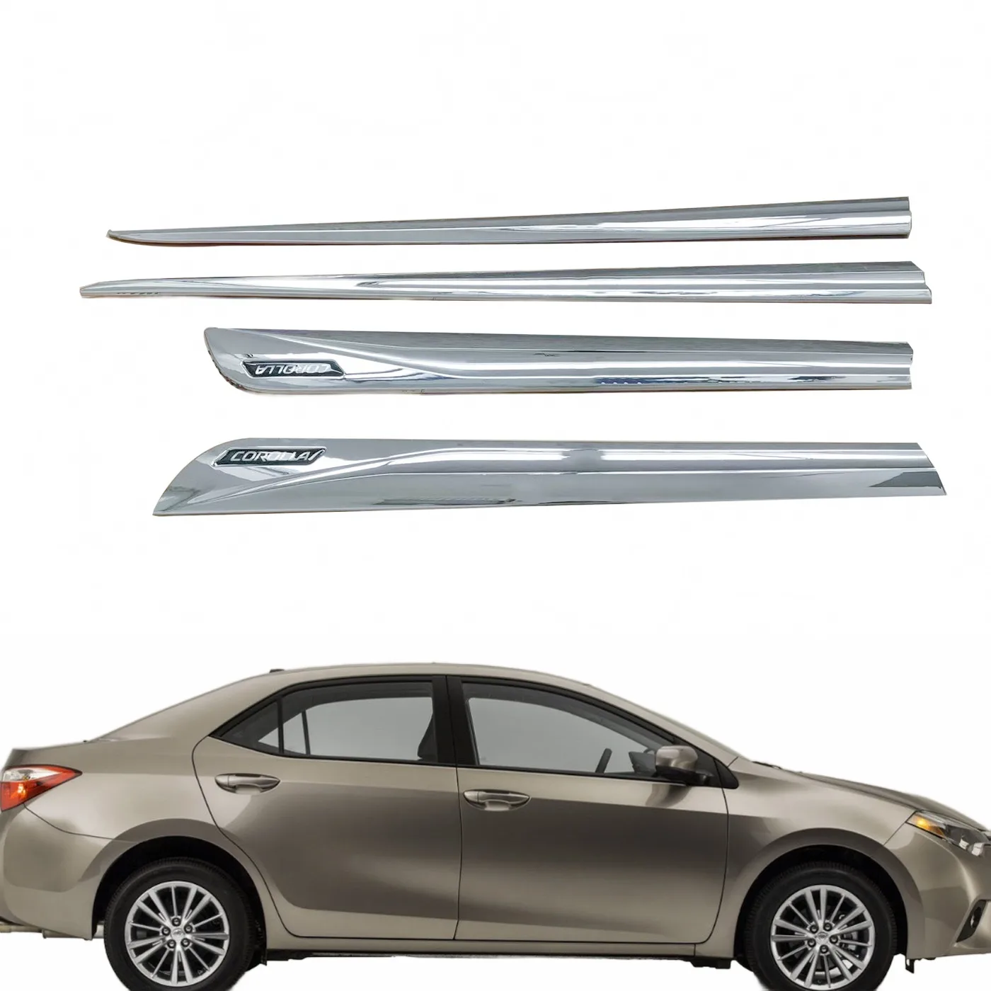 Chrome Exterior Side Door Molding Trim Strips for 2014 Toyota Corolla Protective Body Streamers