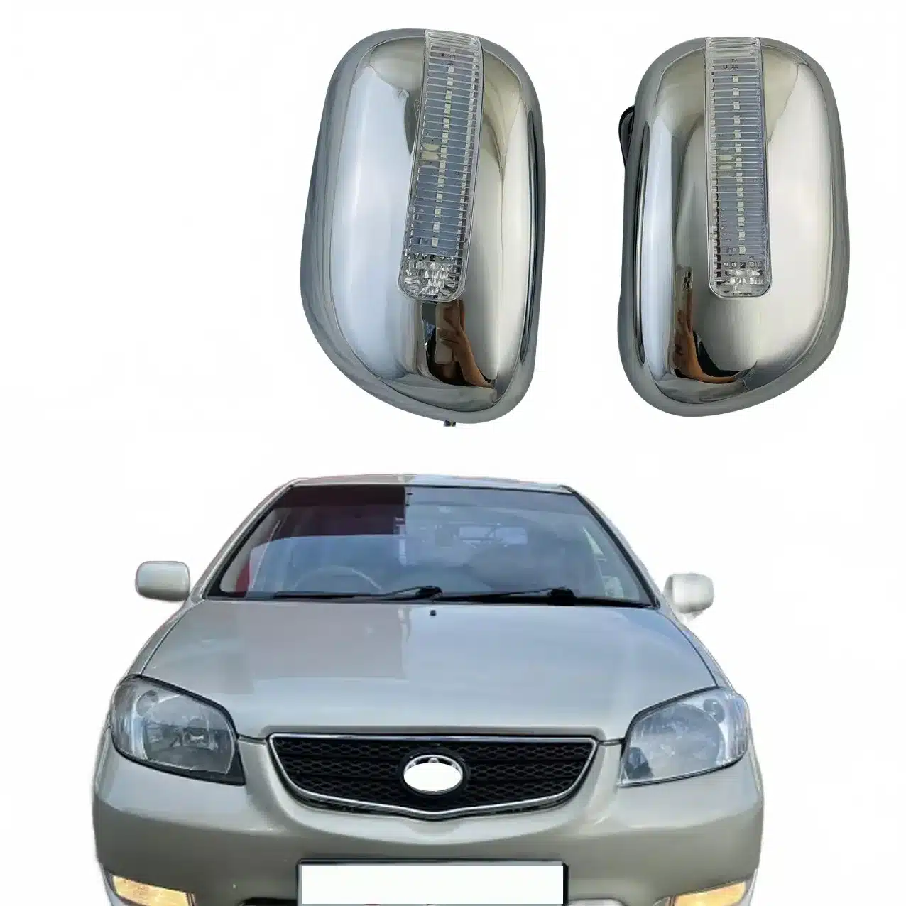 Chrome Exterior Rearview Mirror Cover with LED Turn Signal Lamp for Toyota Vios 2003