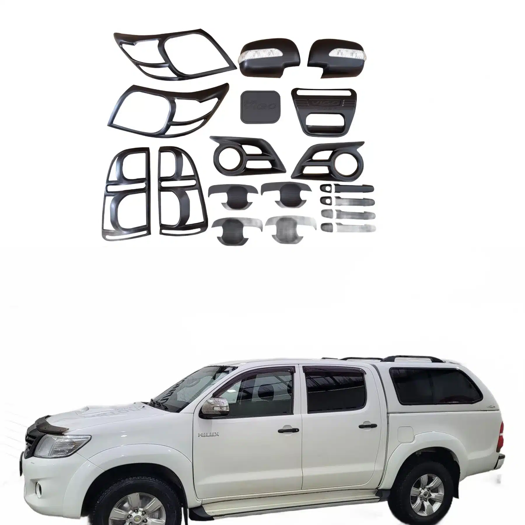 Matte Black Plated ABS Chrome Trim Decor Kit for Hilux Vigo 2012-2014 Models