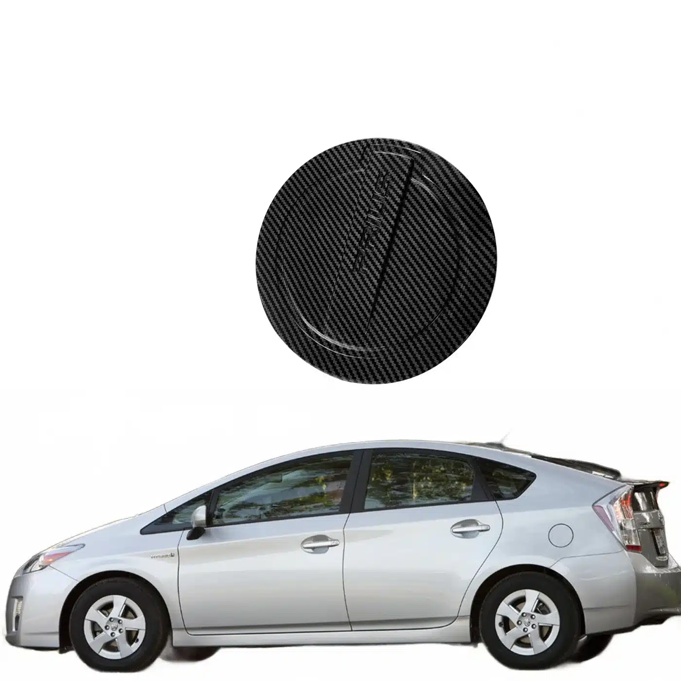 Fuel Tank Gas Cap Cover Trim with Carbon Fiber Pattern Glossy Black Housing for Toyota Prius 30 2010-2016