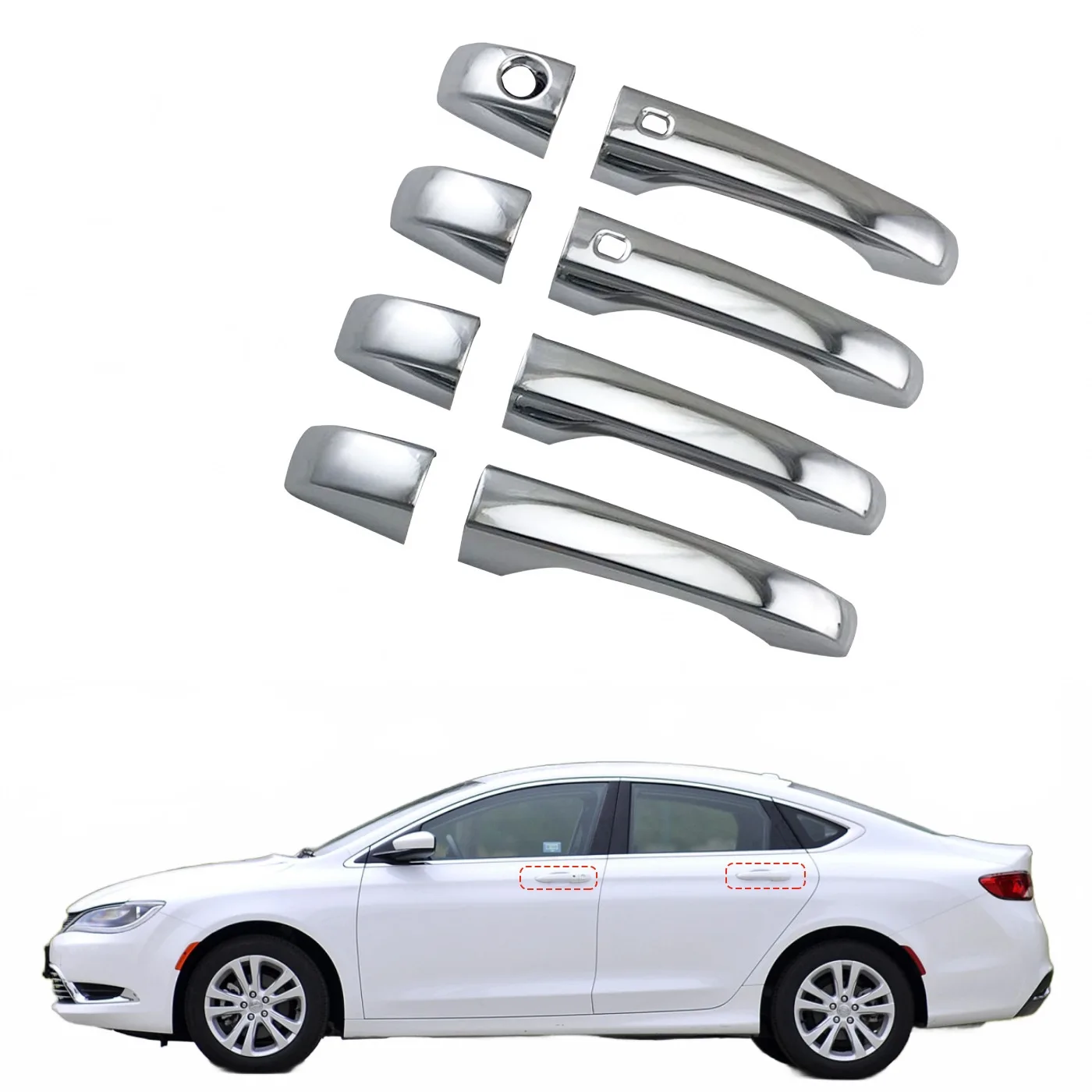 Exterior Door Handle Cover Overlays Compatible with Chrysler 300C 2011-2015 and Dodge Journey, Triple Chrome Plated / Carbon Fiber Style Finishes